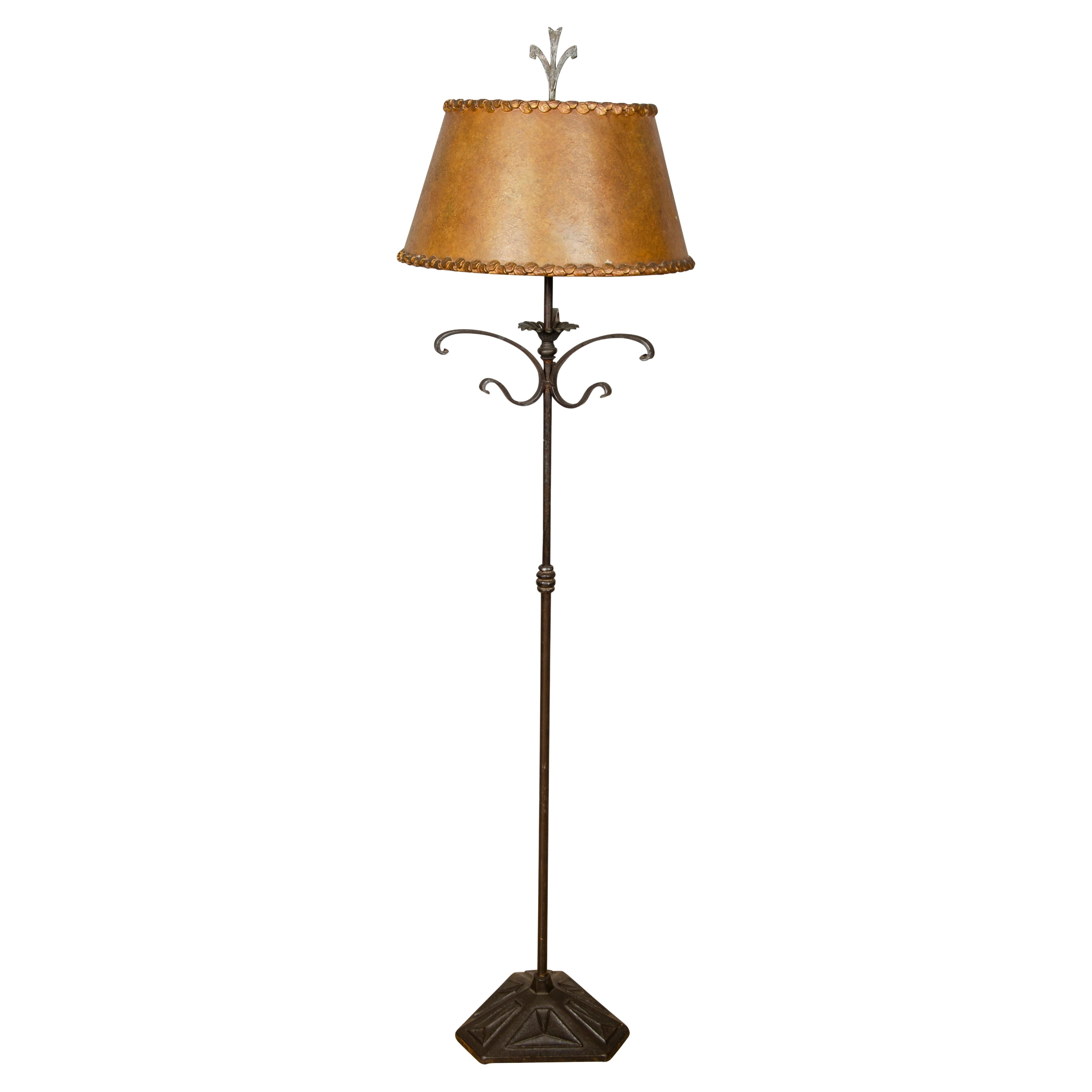 Arts & Crafts Wrought Iron and Mica Floor Lamp