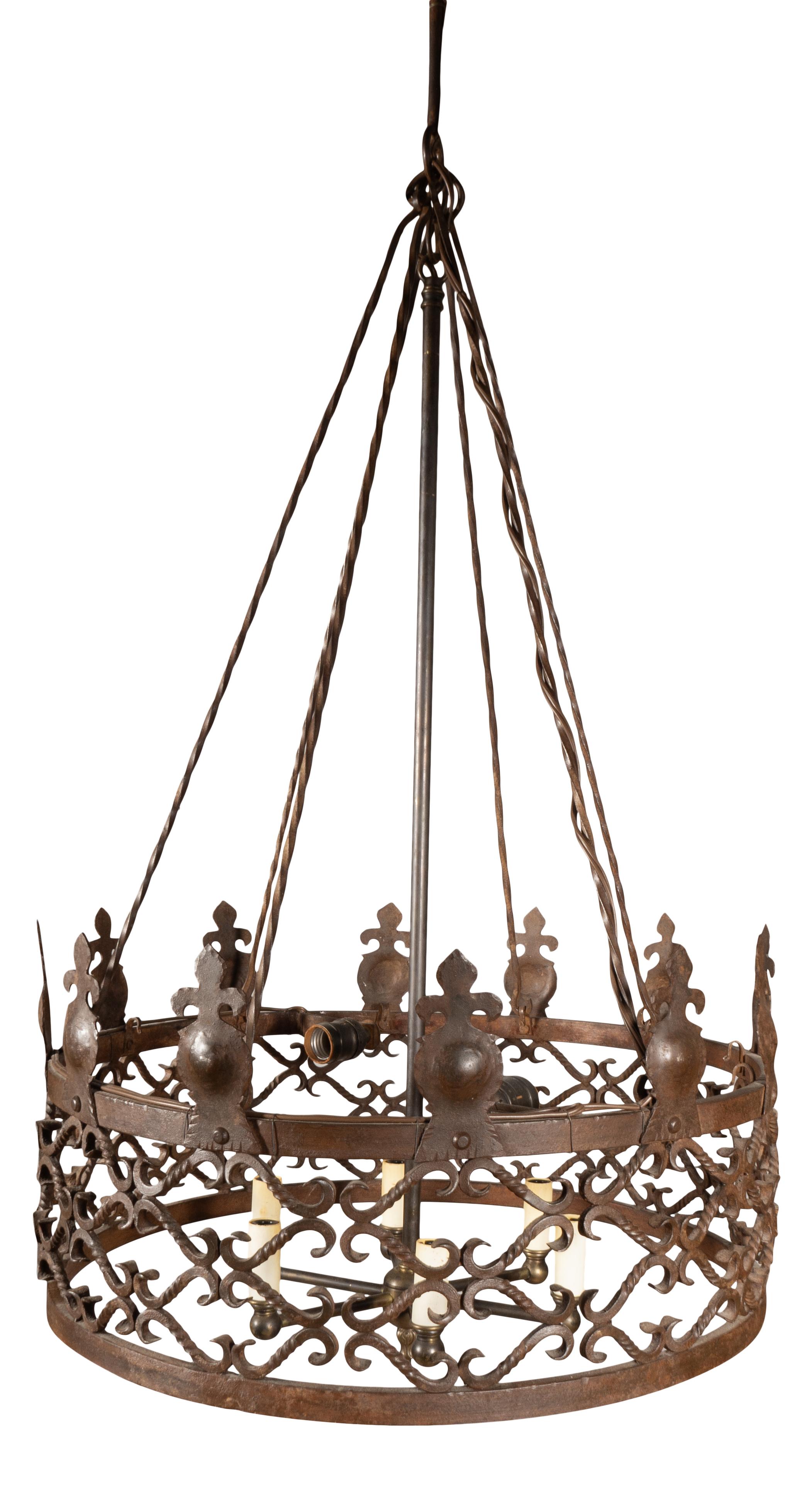 Arts and Crafts-Kronleuchter aus Schmiedeeisen im Angebot 4