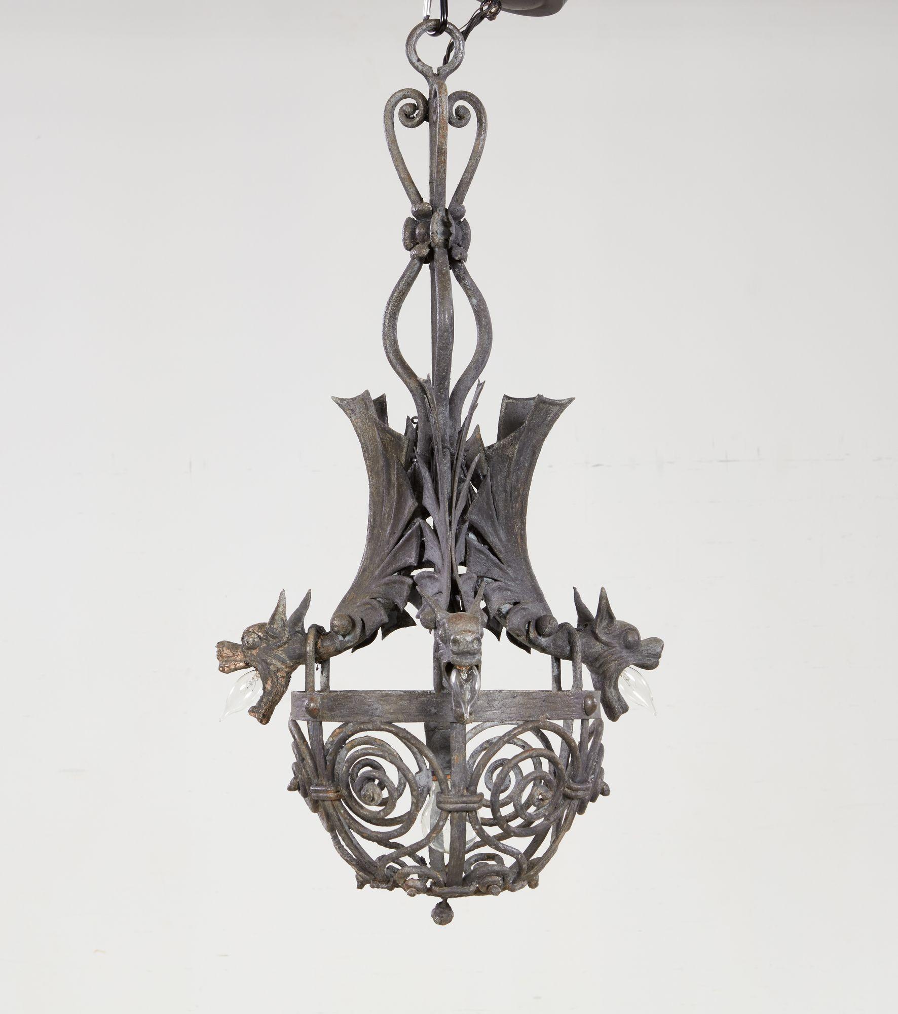 Arts and Crafts Wrought Iron Dragon Chandelier For Sale 5