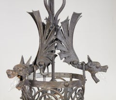 Arts and Crafts Wrought Iron Dragon Chandelier