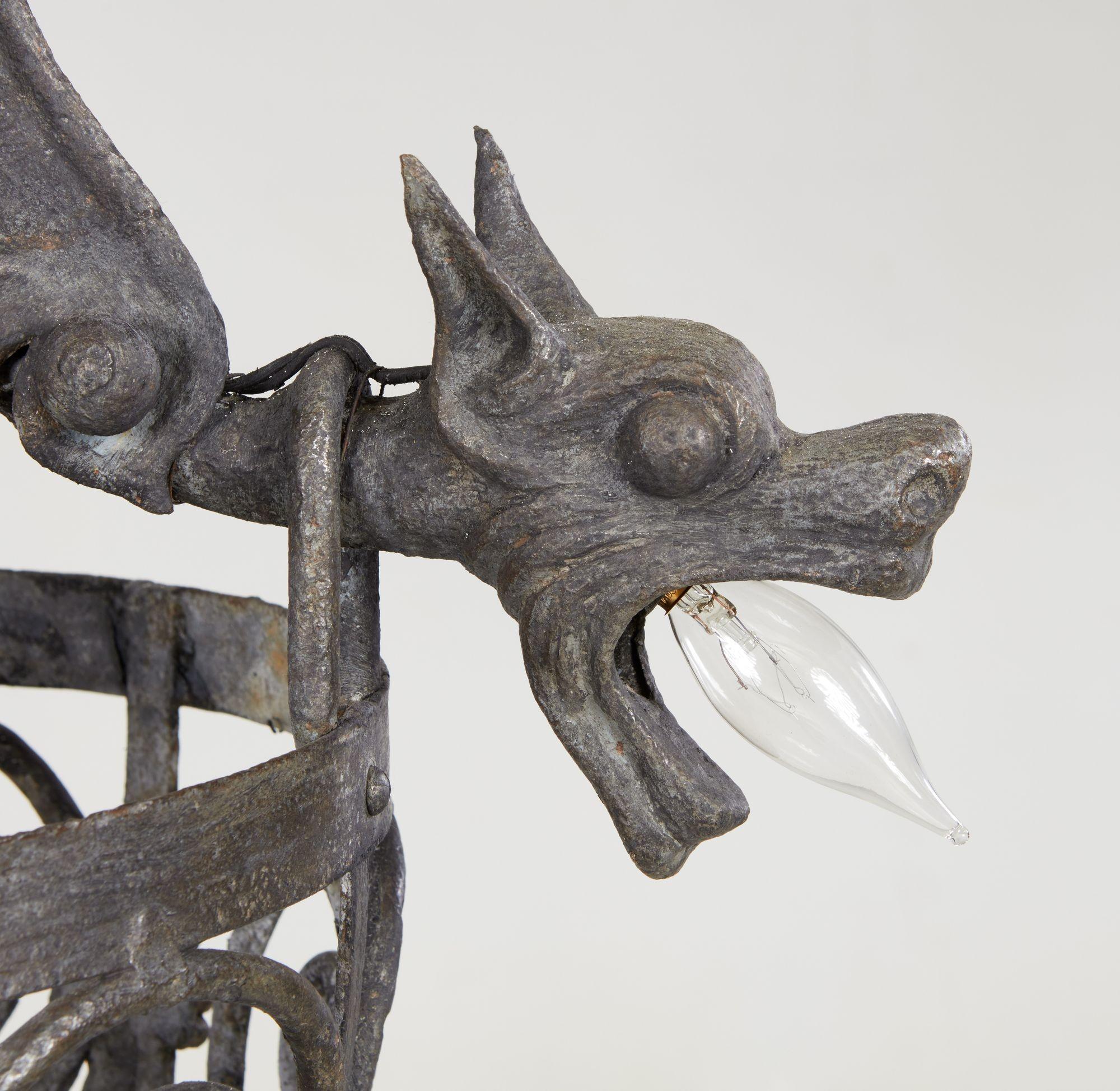 American Arts and Crafts Wrought Iron Dragon Chandelier For Sale