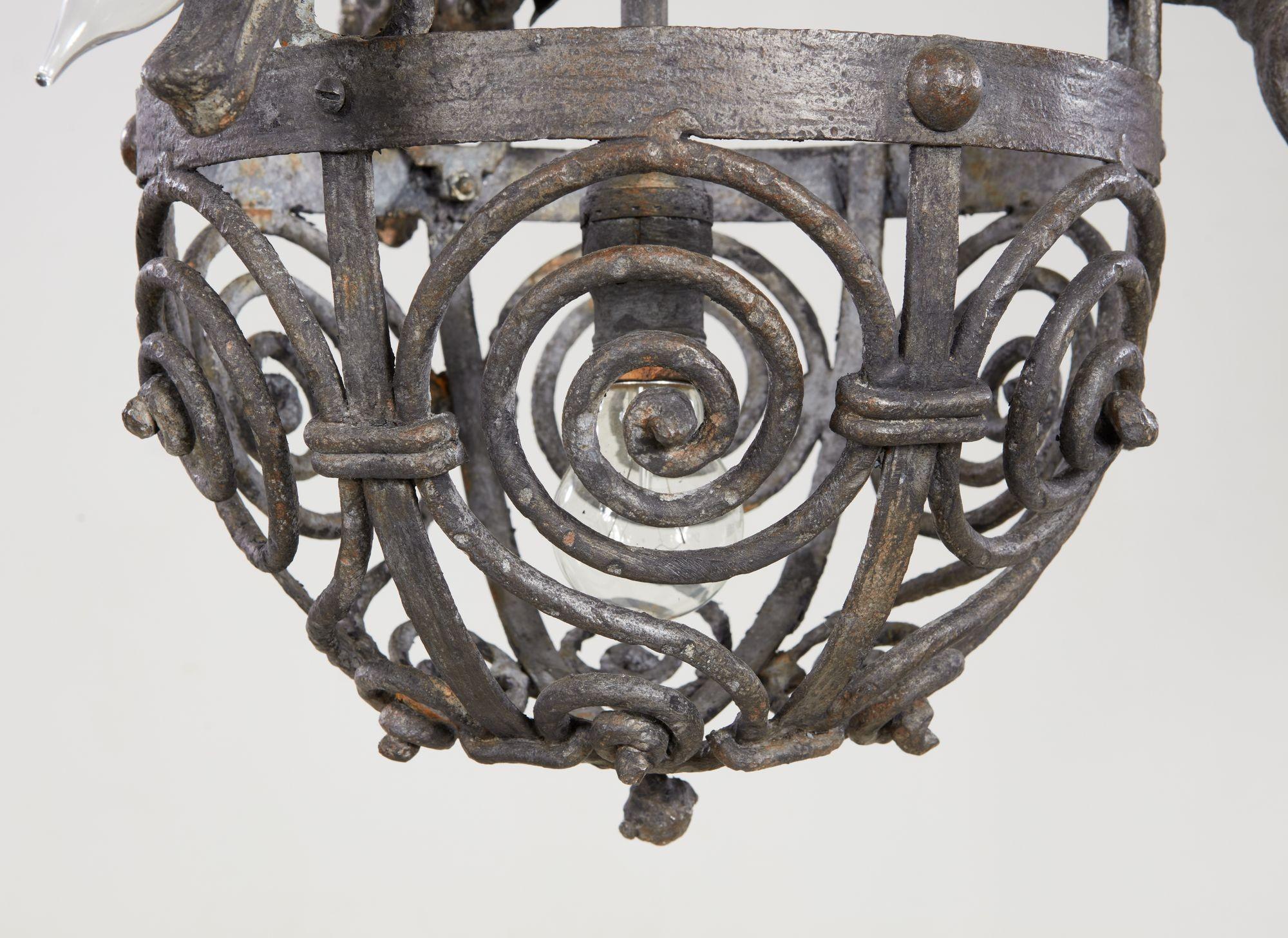 Arts and Crafts Wrought Iron Dragon Chandelier In Good Condition For Sale In Greenwich, CT