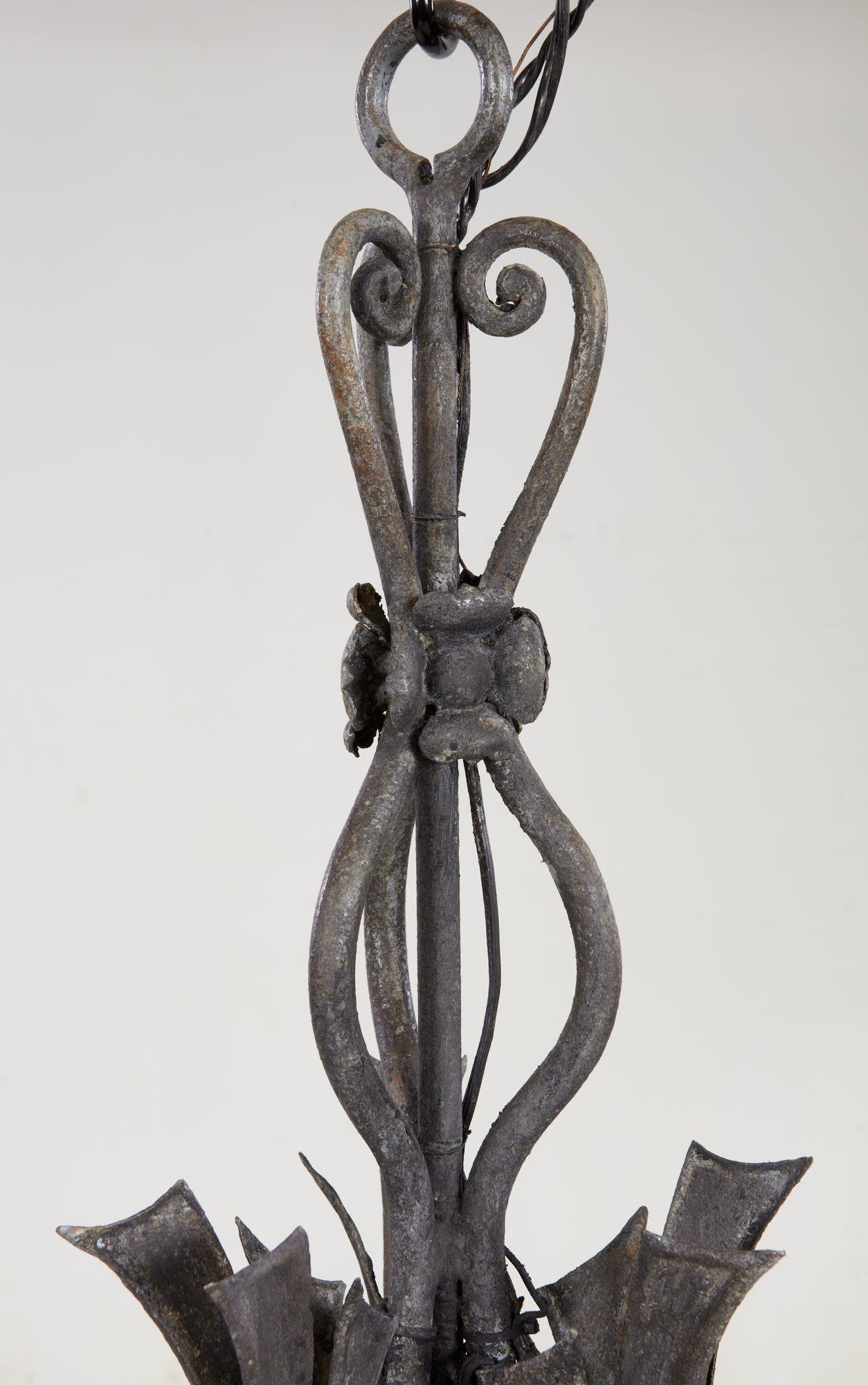 Early 20th Century Arts and Crafts Wrought Iron Dragon Chandelier For Sale