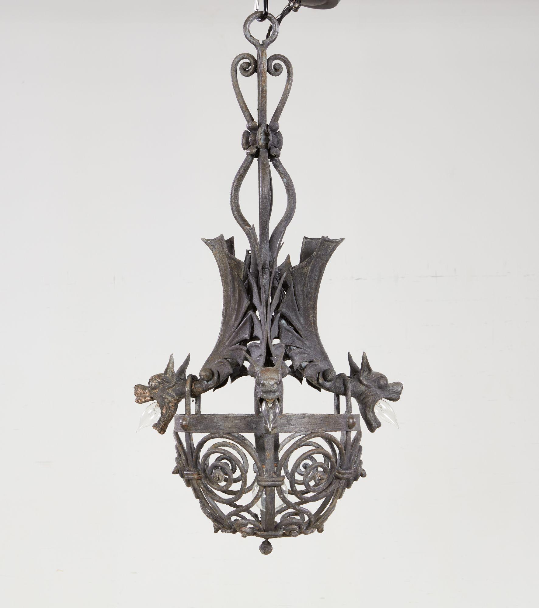 Arts and Crafts Wrought Iron Dragon Chandelier For Sale 2