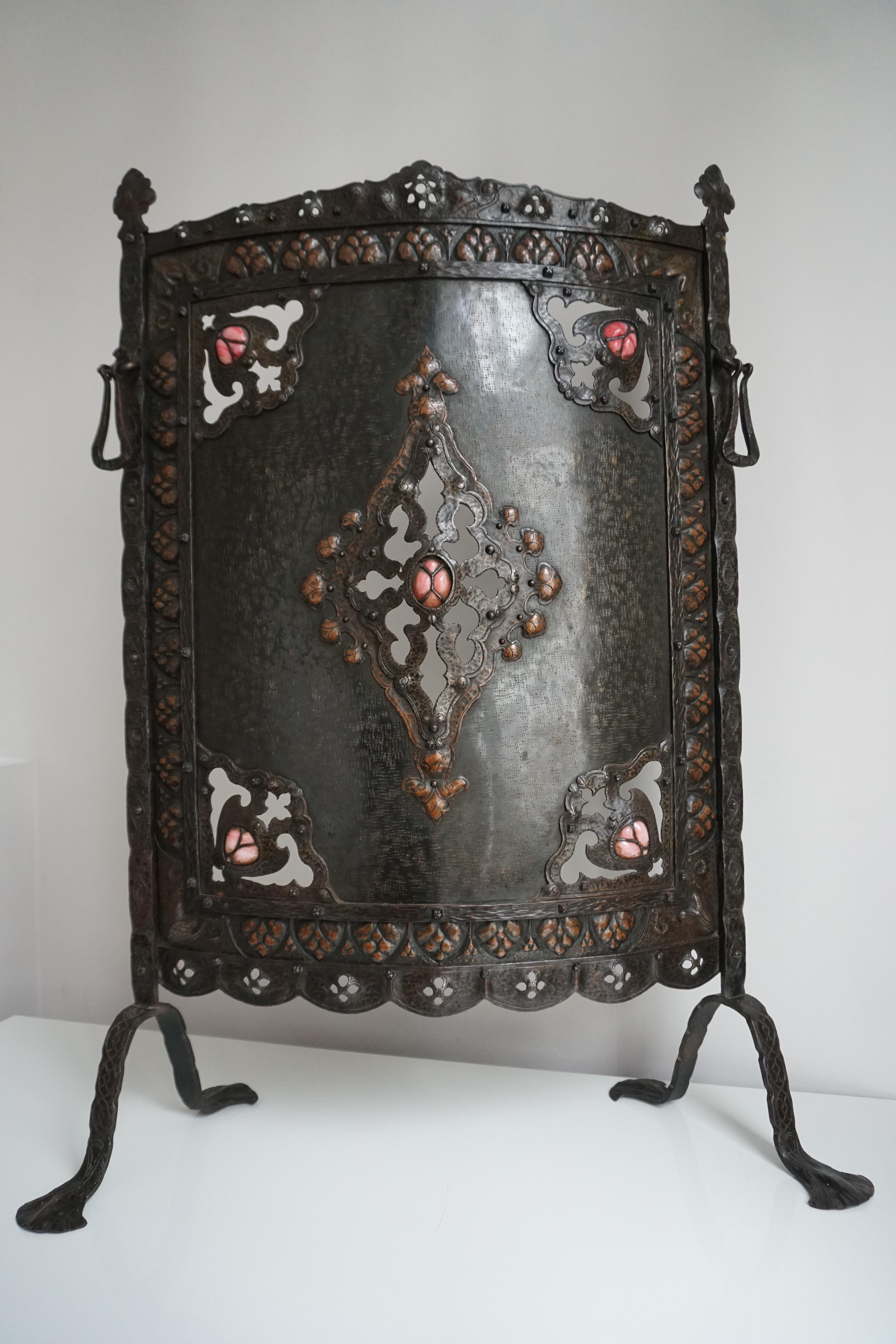 English Arts and Crafts Wrought Iron Fireplace Screen For Sale