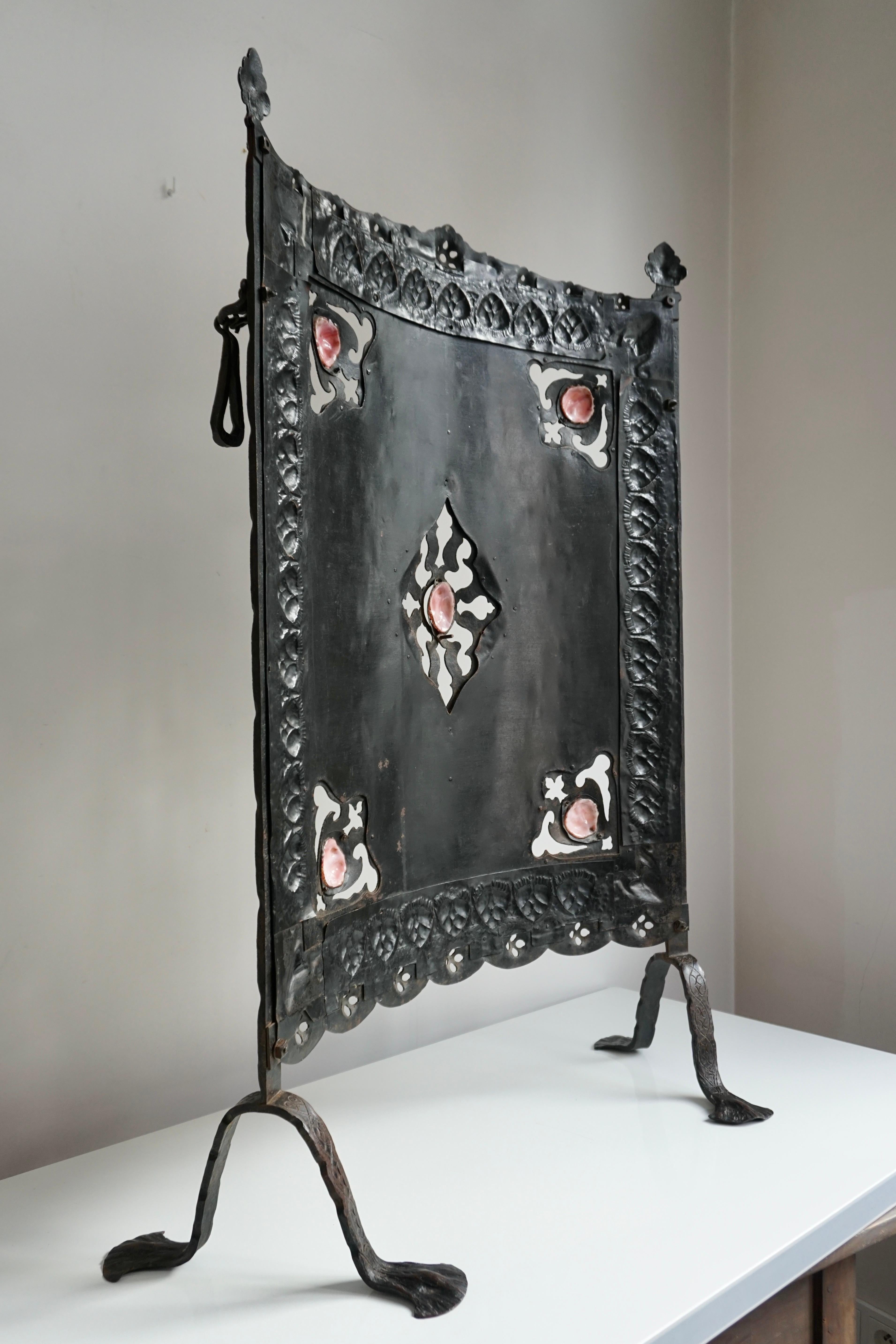 Arts and Crafts Wrought Iron Fireplace Screen For Sale 1