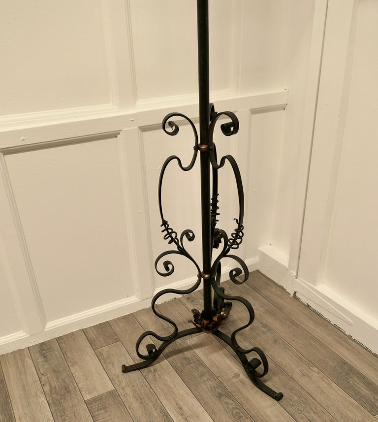 Arts and Crafts Wrought Iron Floor Standing Oil Lamp For Sale 1