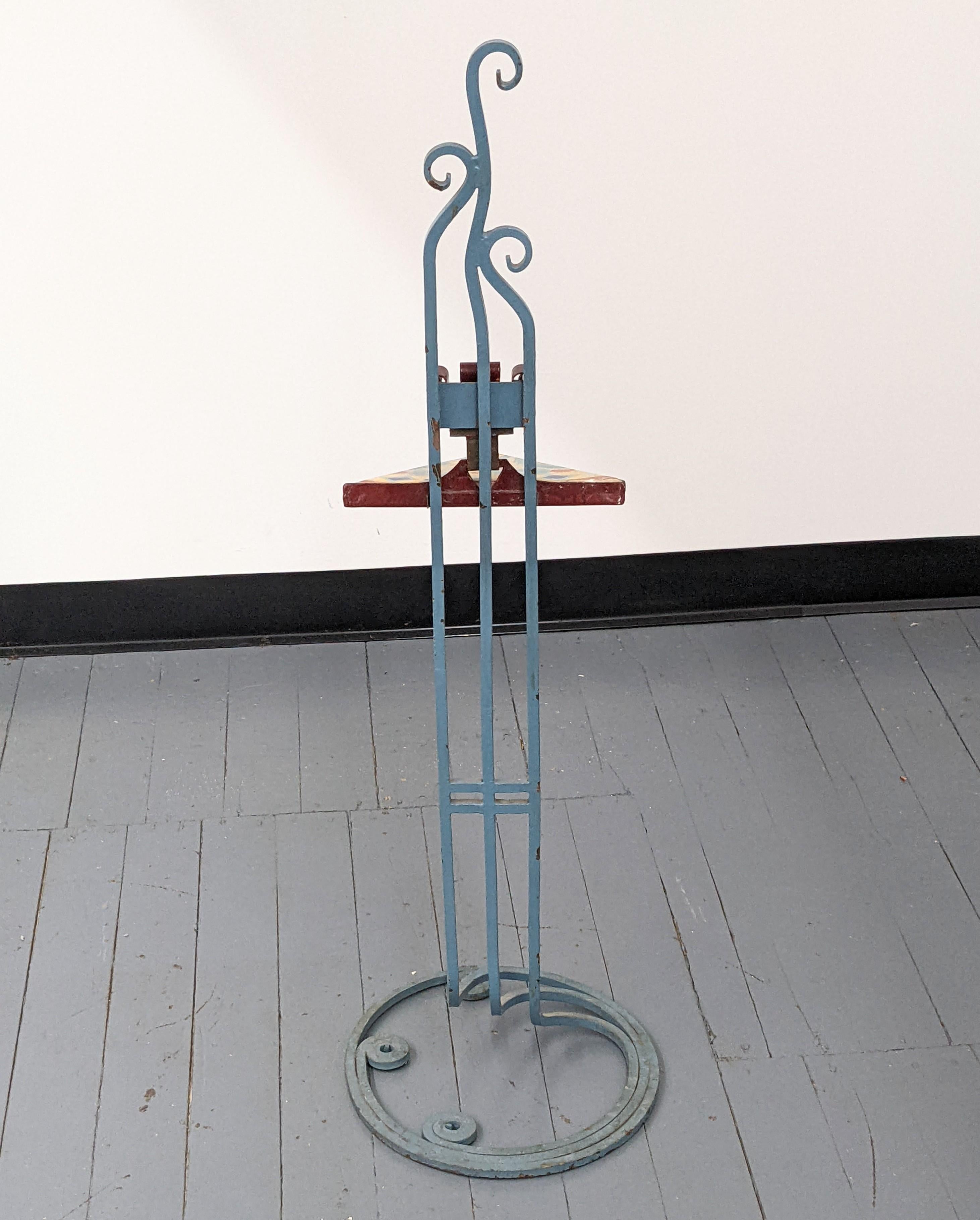 Mid-20th Century Arts and Crafts Wrought Iron Stand with Glazed Tile For Sale