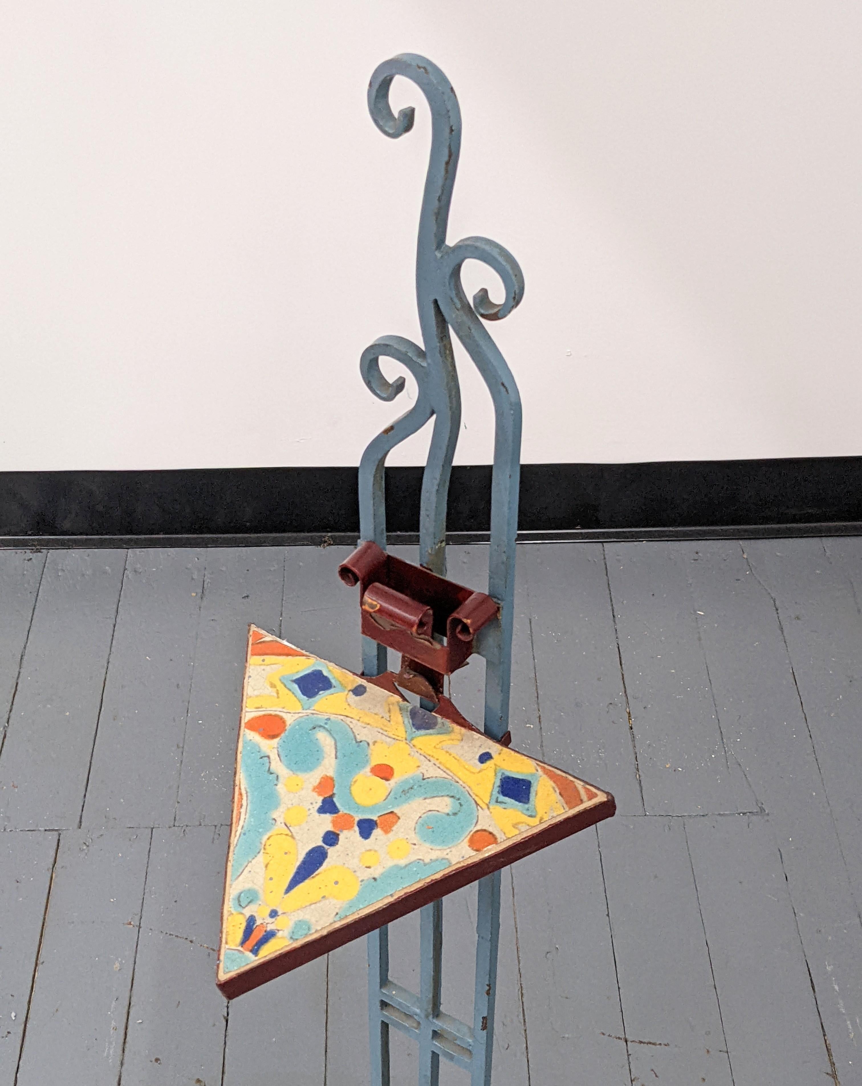 Arts and Crafts Wrought Iron Stand with Glazed Tile For Sale 2