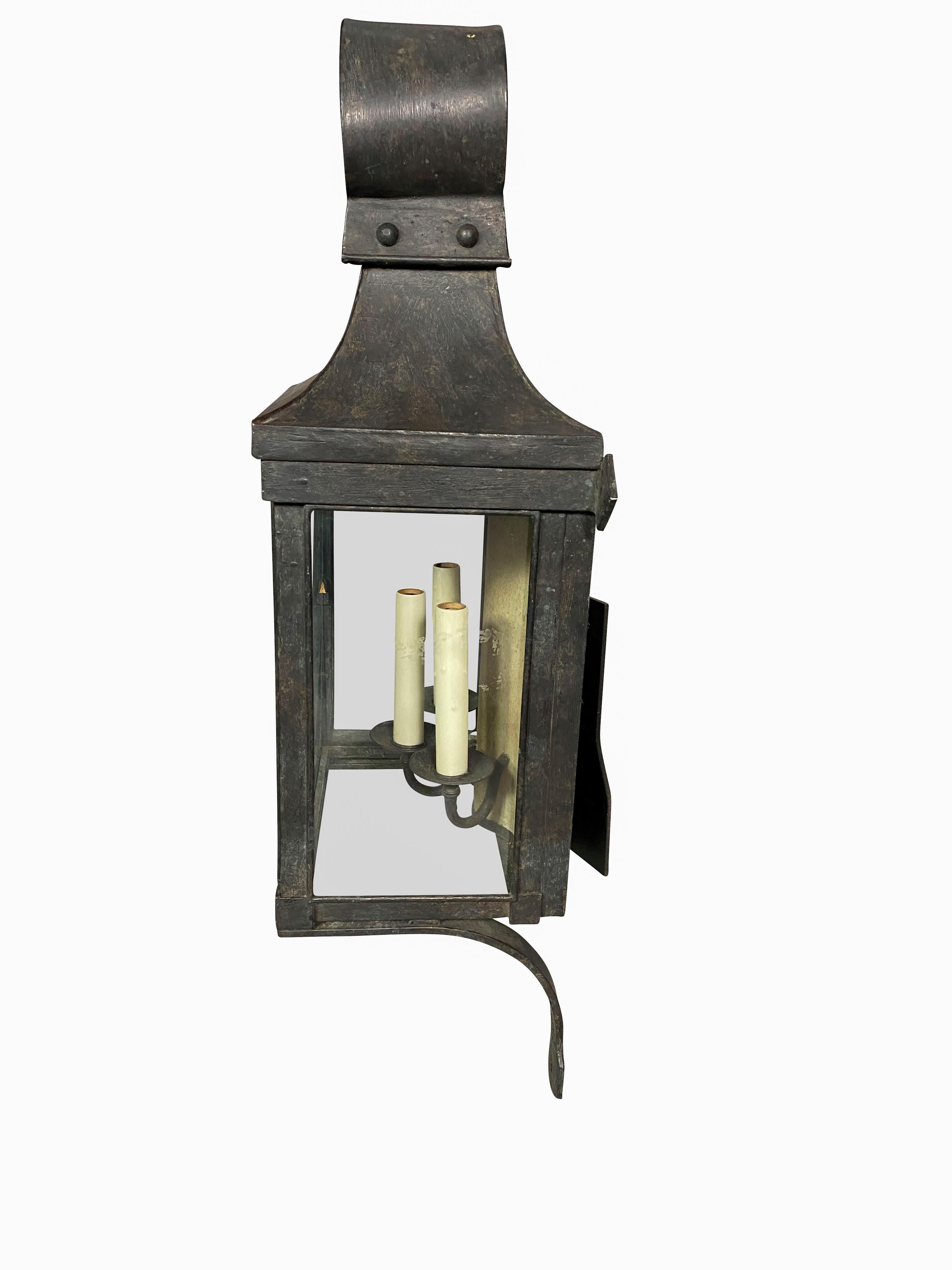 Mid-20th Century Arts and Crafts Wrought Iron Wall Lantern