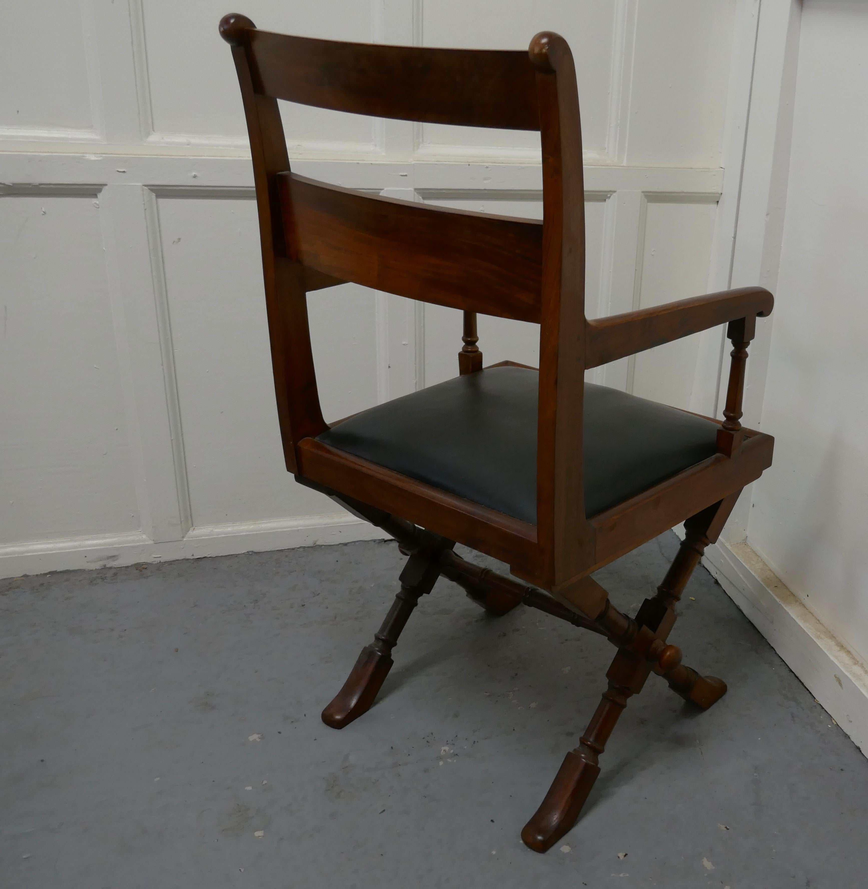 19th Century Arts & Crafts X-Frame Mahogany Desk Chair For Sale
