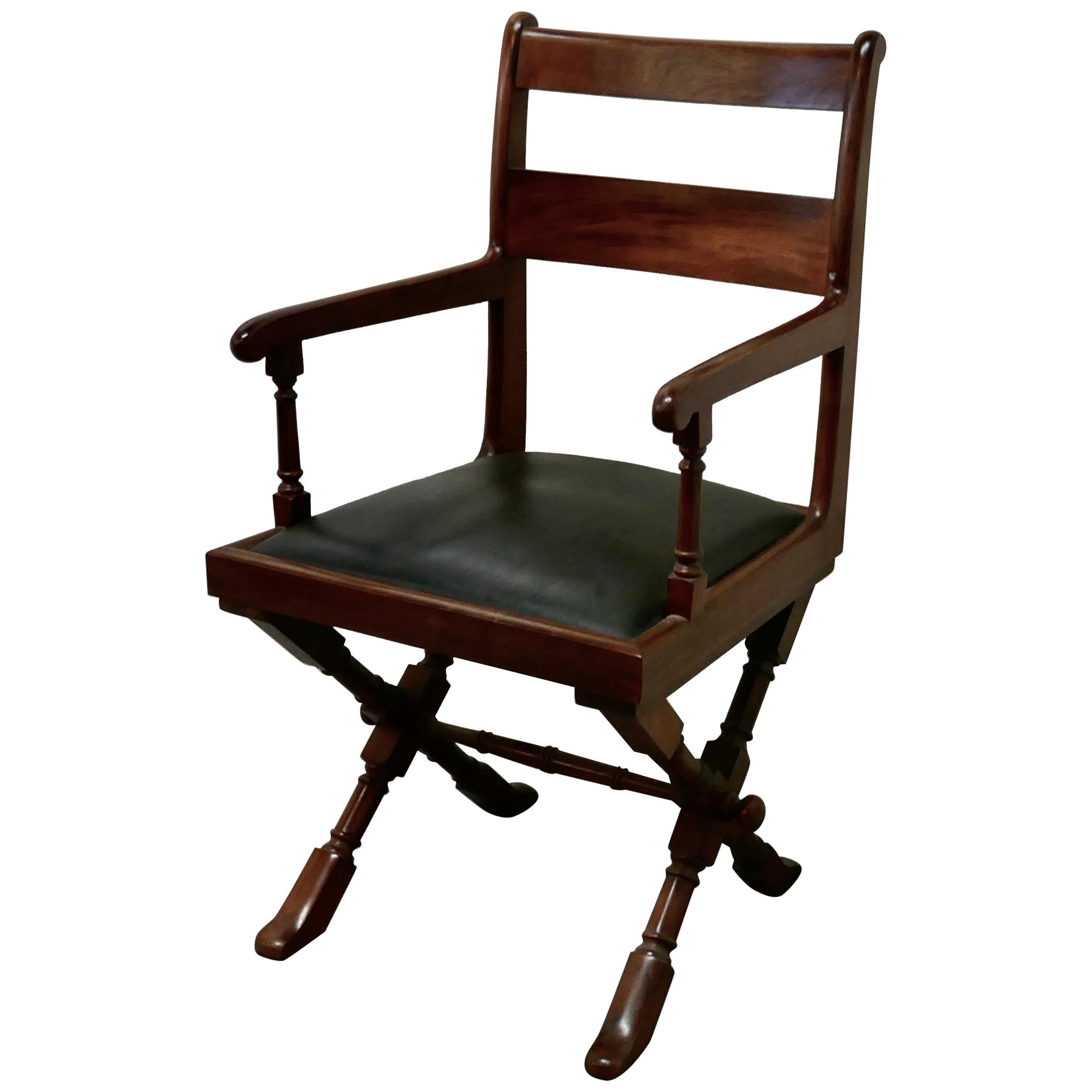 Arts & Crafts X-Frame Mahogany Desk Chair For Sale