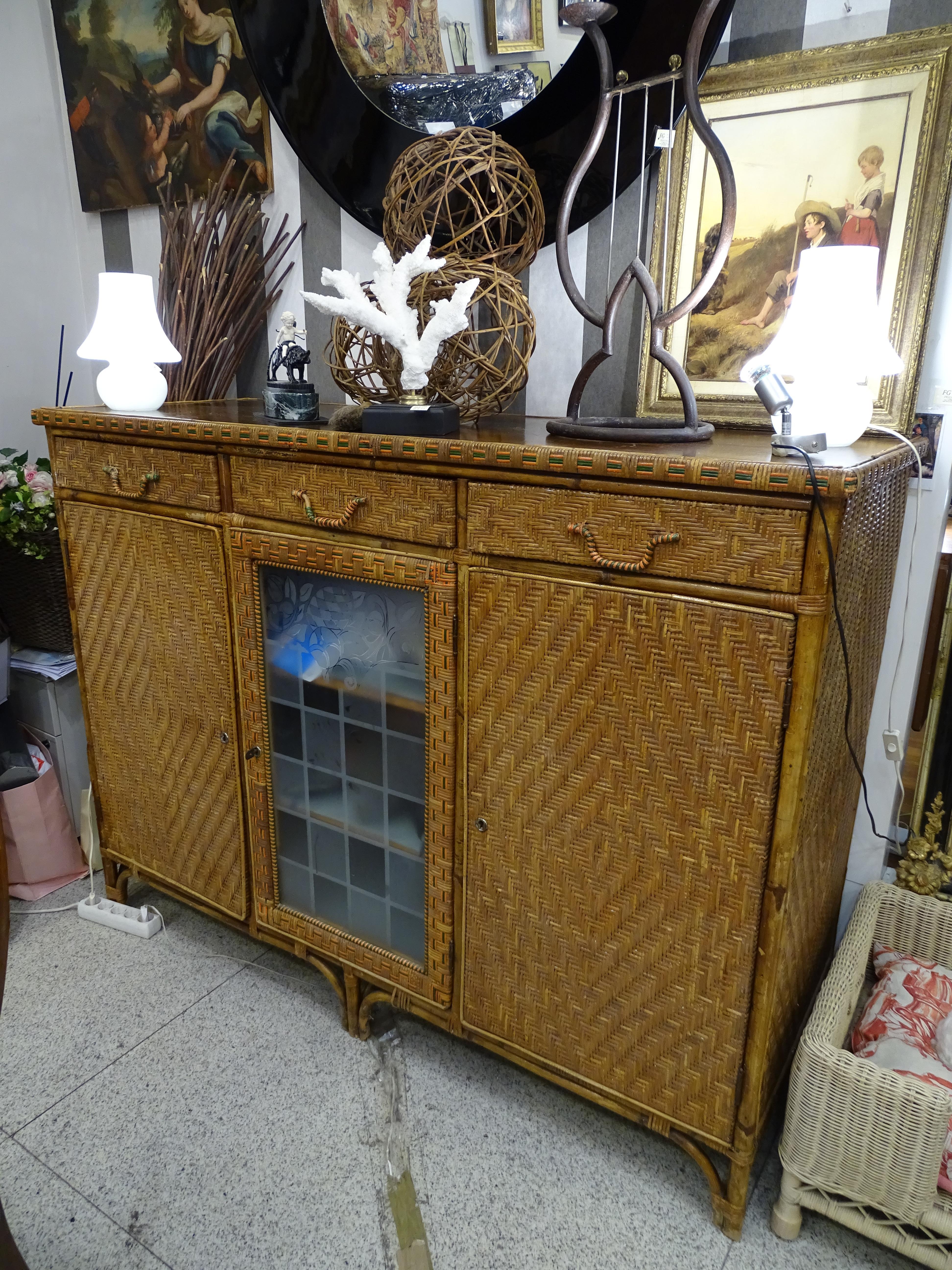 Arts & Crafts Buffet Chest of Drawers, Commode, Rattan, Wood 8