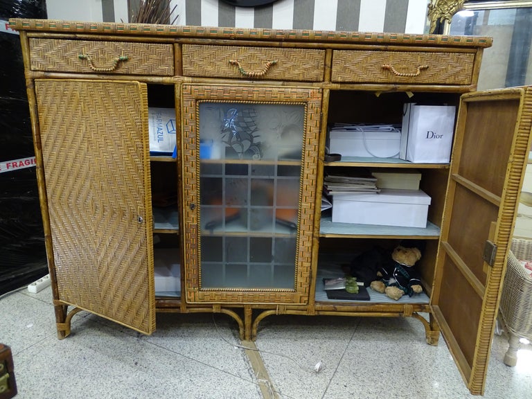 Arts and Crafts Buffet Chest of Drawers, Commode, Rattan, Wood For Sale ...