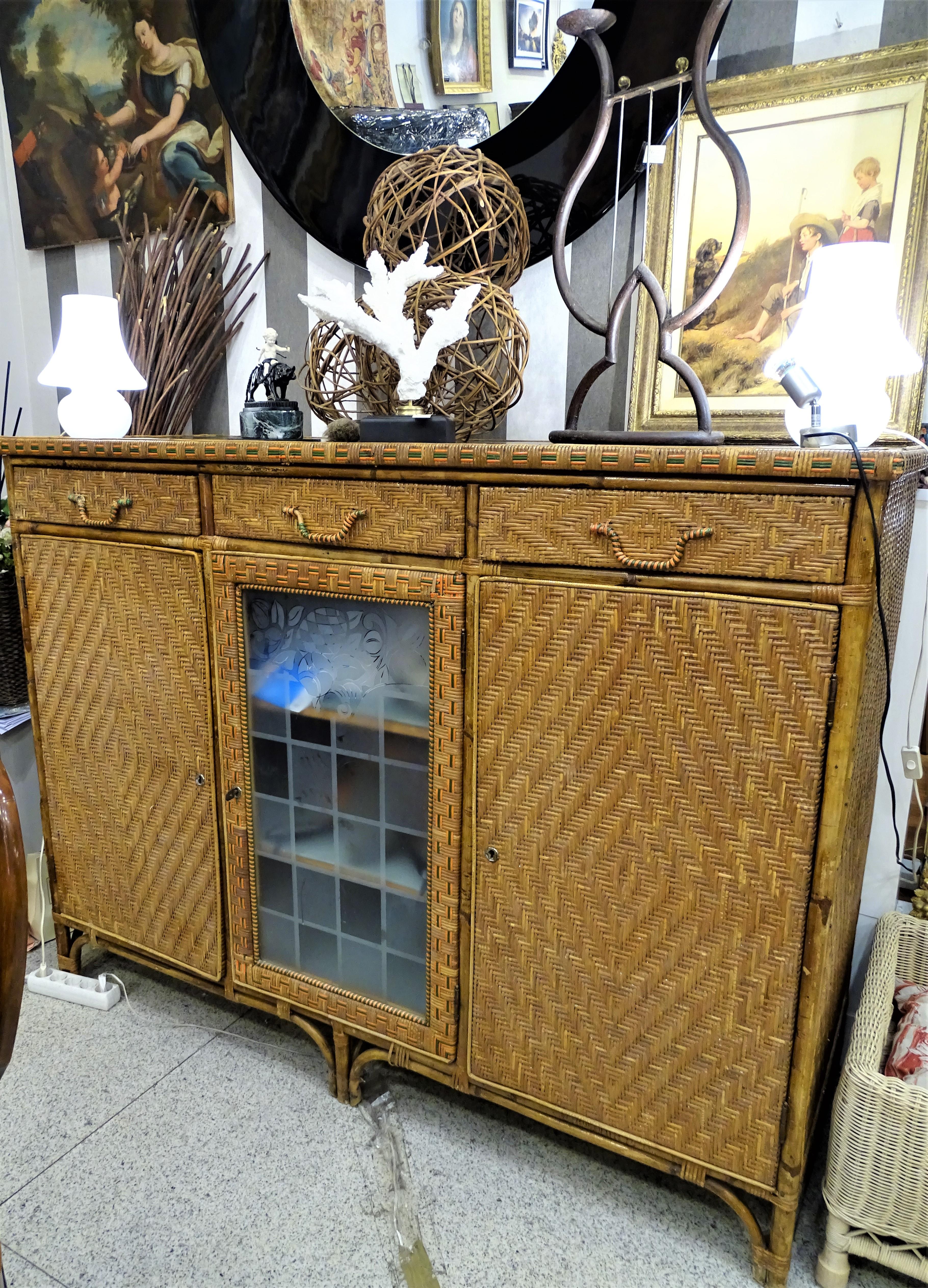 Arts & Crafts Buffet Chest of Drawers, Commode, Rattan, Wood 13
