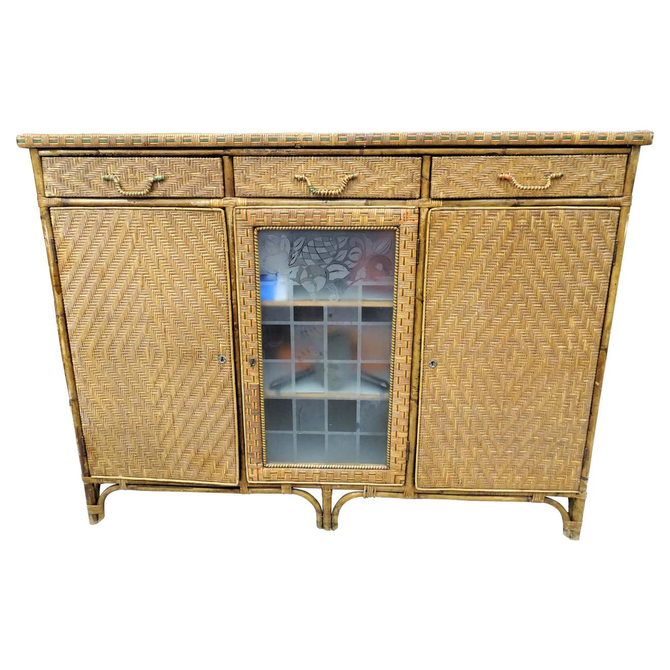 Arts and Crafts Buffet Chest of Drawers, Commode, Rattan, Wood For Sale ...