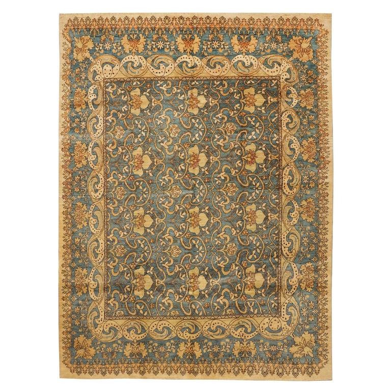 Arts and Craft Carpet Light Blue and Beige For Sale at 1stDibs