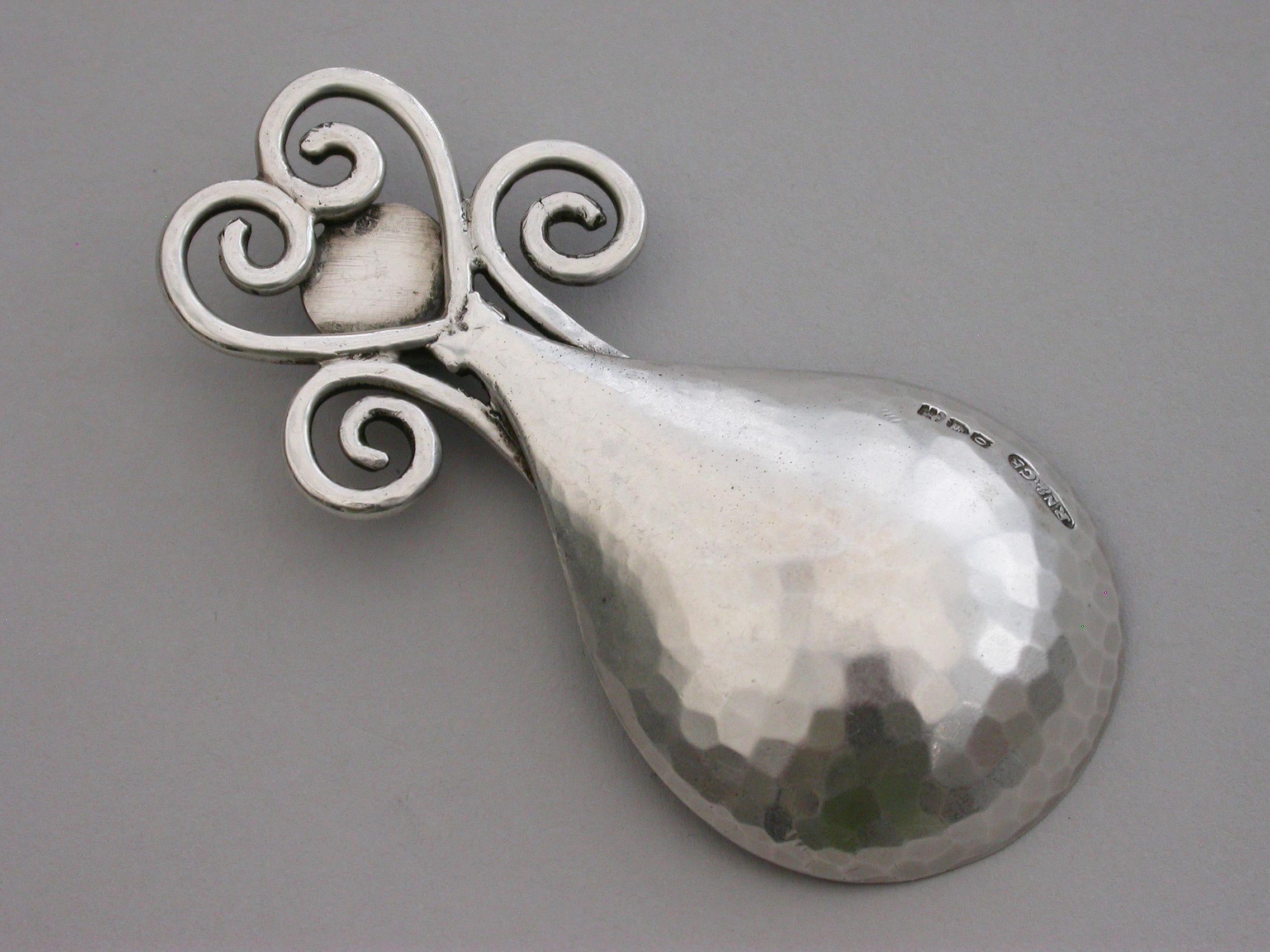 Arts & Craft Cast Silver Caddy Spoon, Enamel Boss Ramsden & Carr, London, 1909 For Sale 4