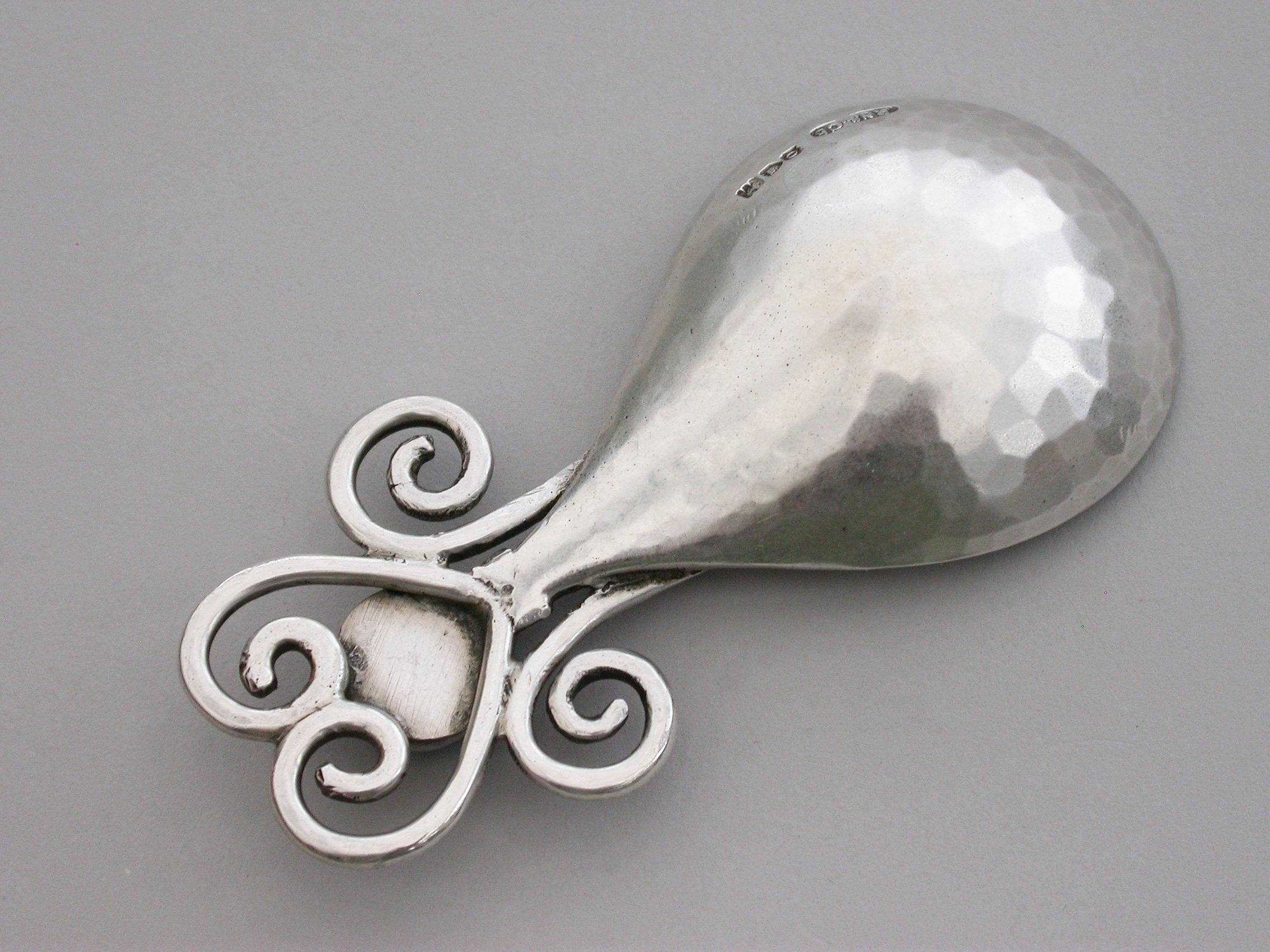 Arts & Craft Cast Silver Caddy Spoon, Enamel Boss Ramsden & Carr, London, 1909 For Sale 5
