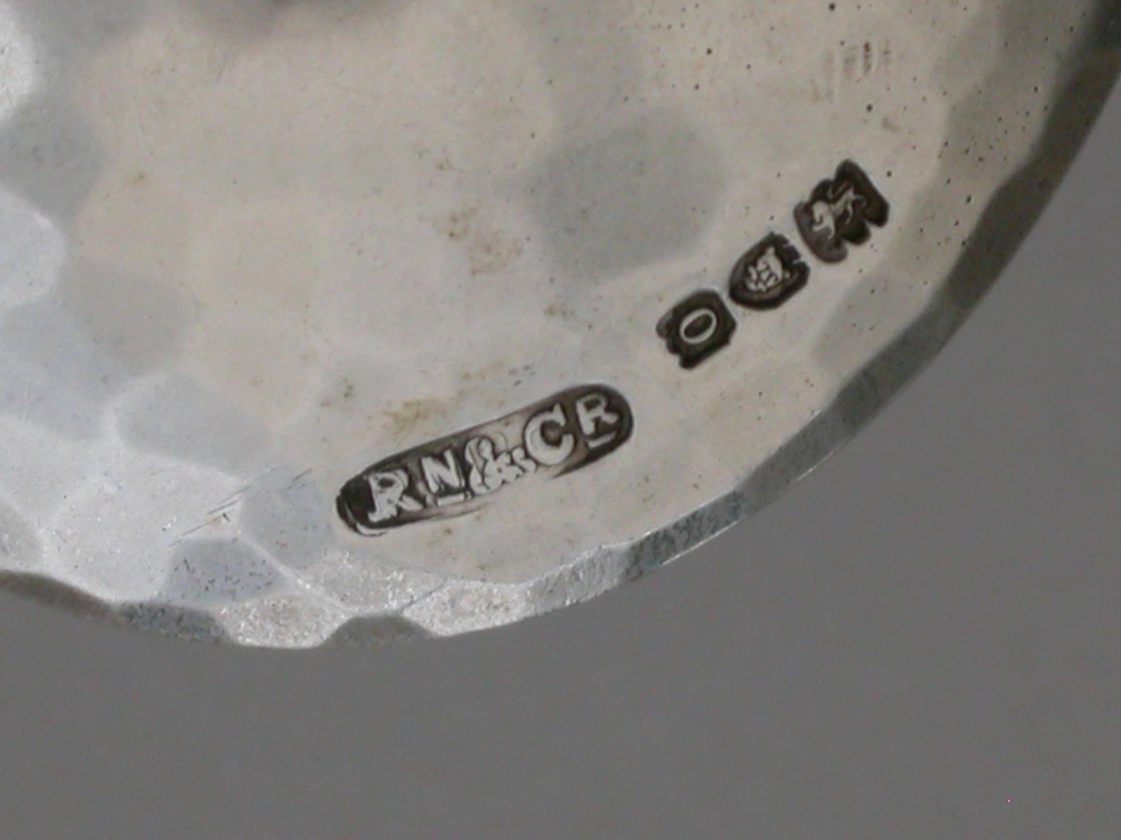 Arts & Craft Cast Silver Caddy Spoon, Enamel Boss Ramsden & Carr, London, 1909 For Sale 6