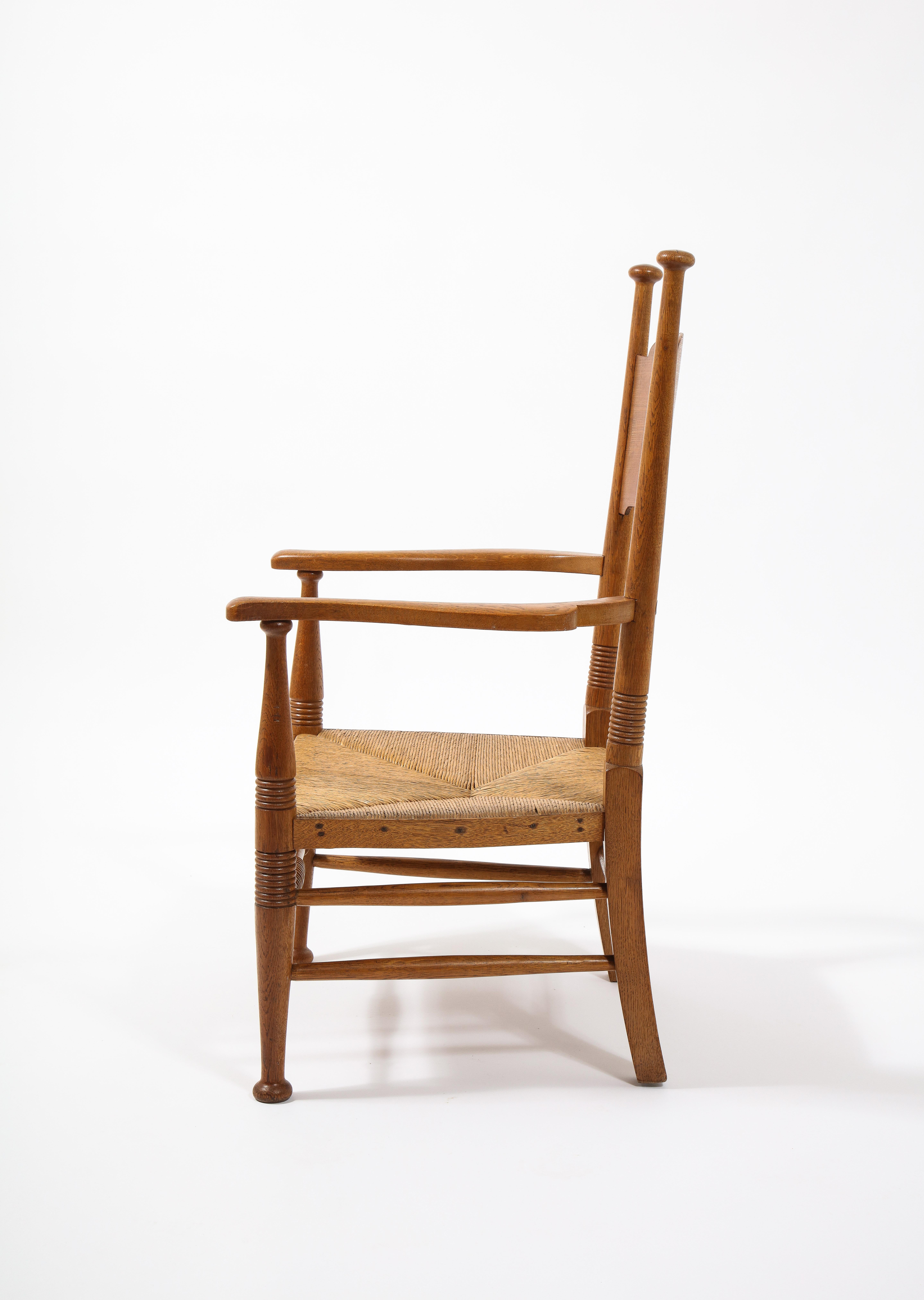  EG Punnets & Williams Arts & Craft Chair with Rush Seat, England 1910's For Sale 2