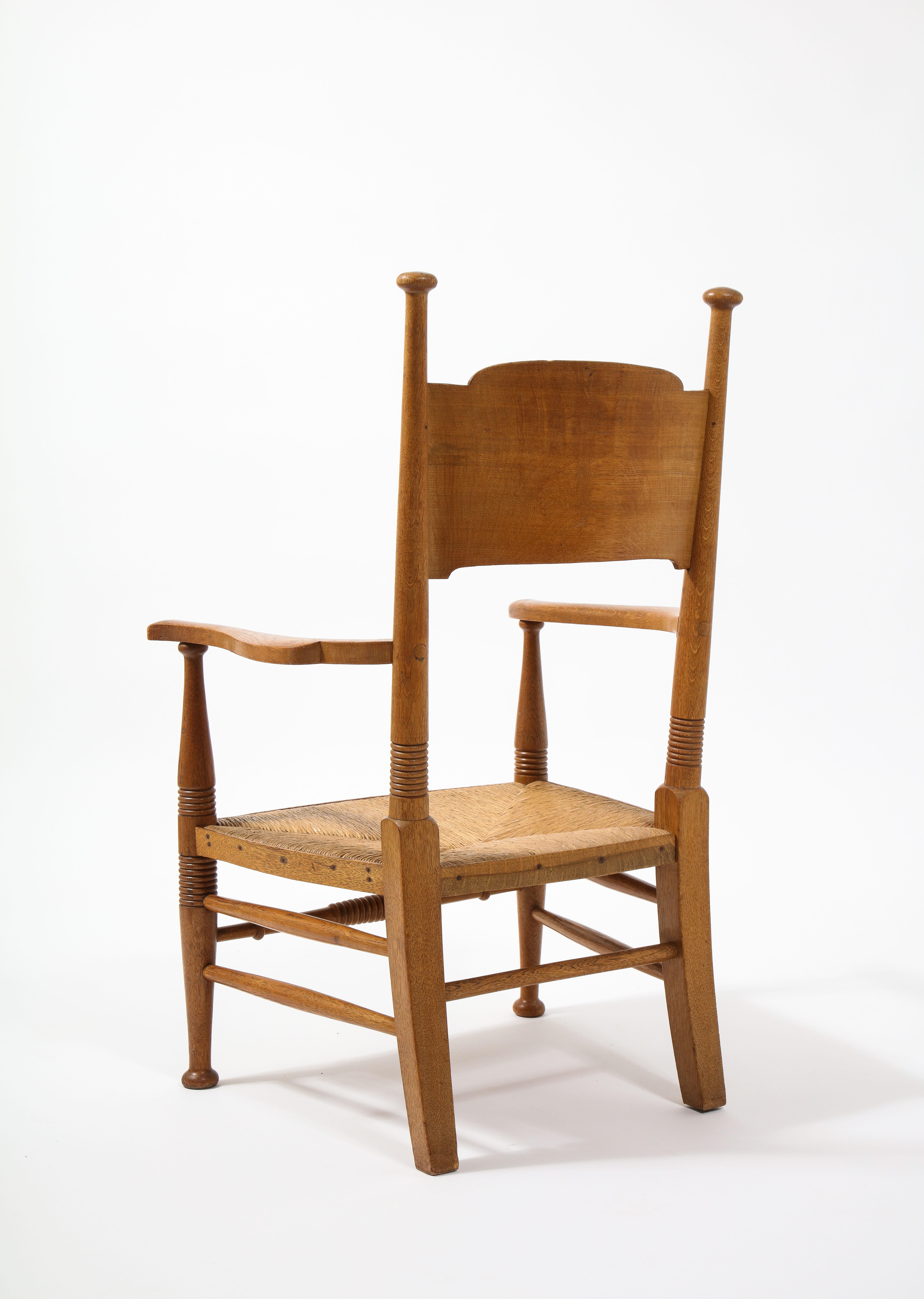  EG Punnets & Williams Arts & Craft Chair with Rush Seat, England 1910's For Sale 3