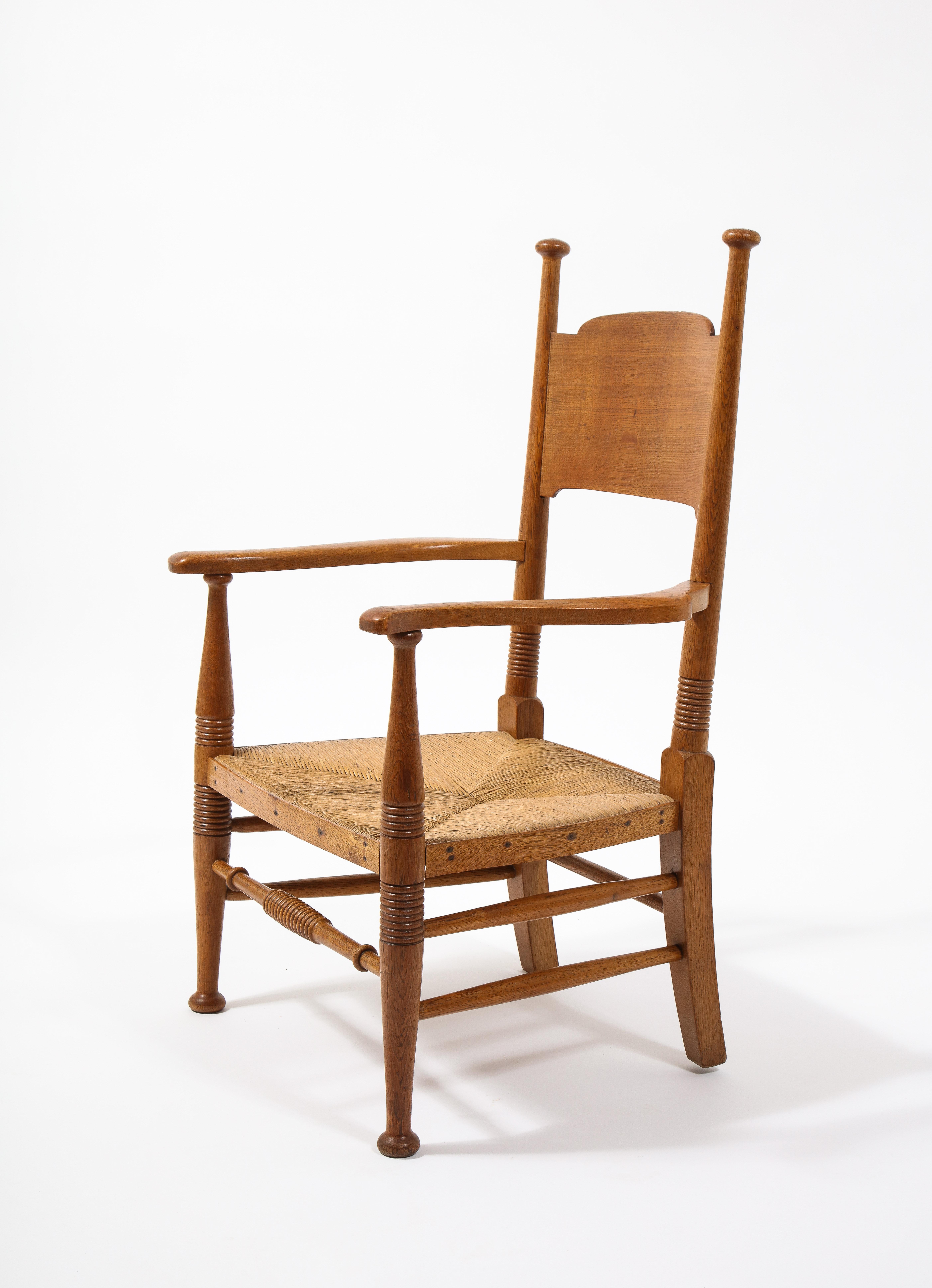 20th Century  EG Punnets & Williams Arts & Craft Chair with Rush Seat, England 1910's For Sale