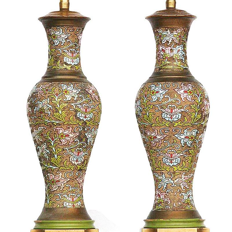 XIXe siècle Paire de lampes-vases en bronze cloisonné et émail de Mimi Lamps (Arts & Craft) en vente