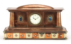 Arts & Craft Copper and Nickel Silver Mantel Clock with Ruskin Cabochons