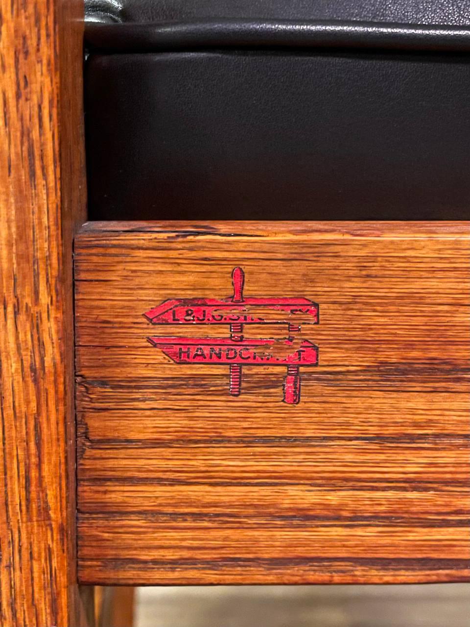 Arts & Craft Mission Tiger Eiche & Leder Schaukelstuhl von Stickley im Angebot 4