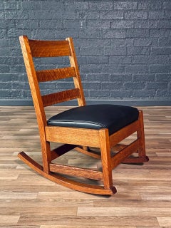 Arts & Craft Mission Tiger Oak & Leather Rocking Chair by Stickley