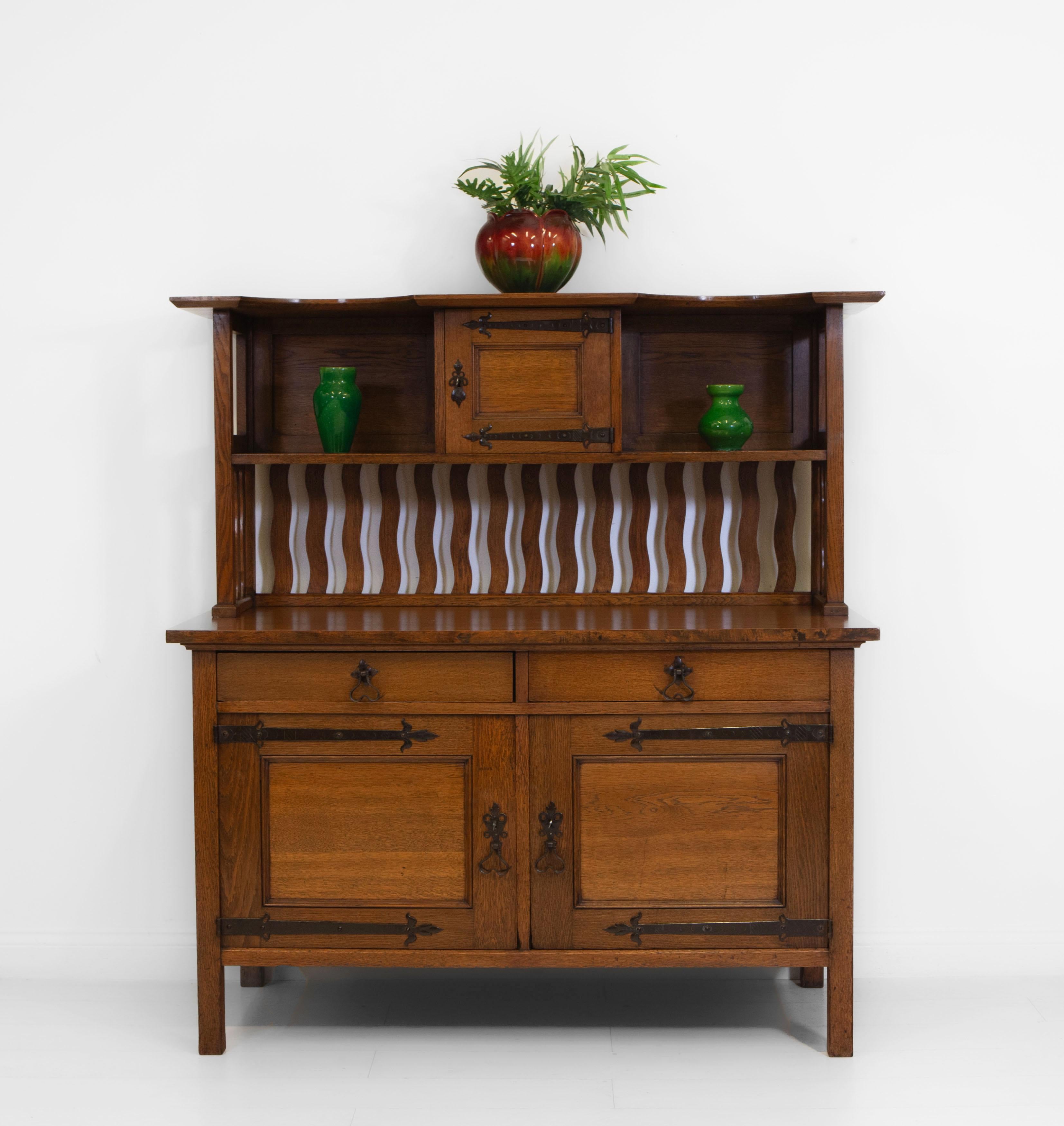 British Arts & Craft Oak Sideboard Cabinet Liberty & Co Style Circa 1900