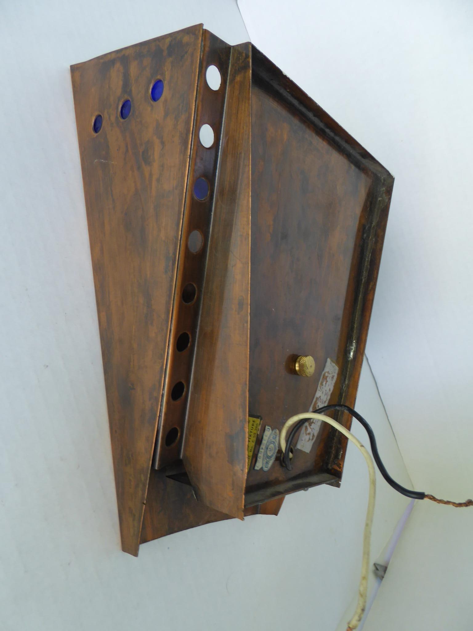 Arts & Craft Style Modern Copper /Cobalt Blue Glass Sconce Wall Light 1950s For Sale 5
