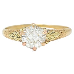 Arts & Crafts 0.90 CTW European Diamond 14 Karat Gold Antique Engagement Ring