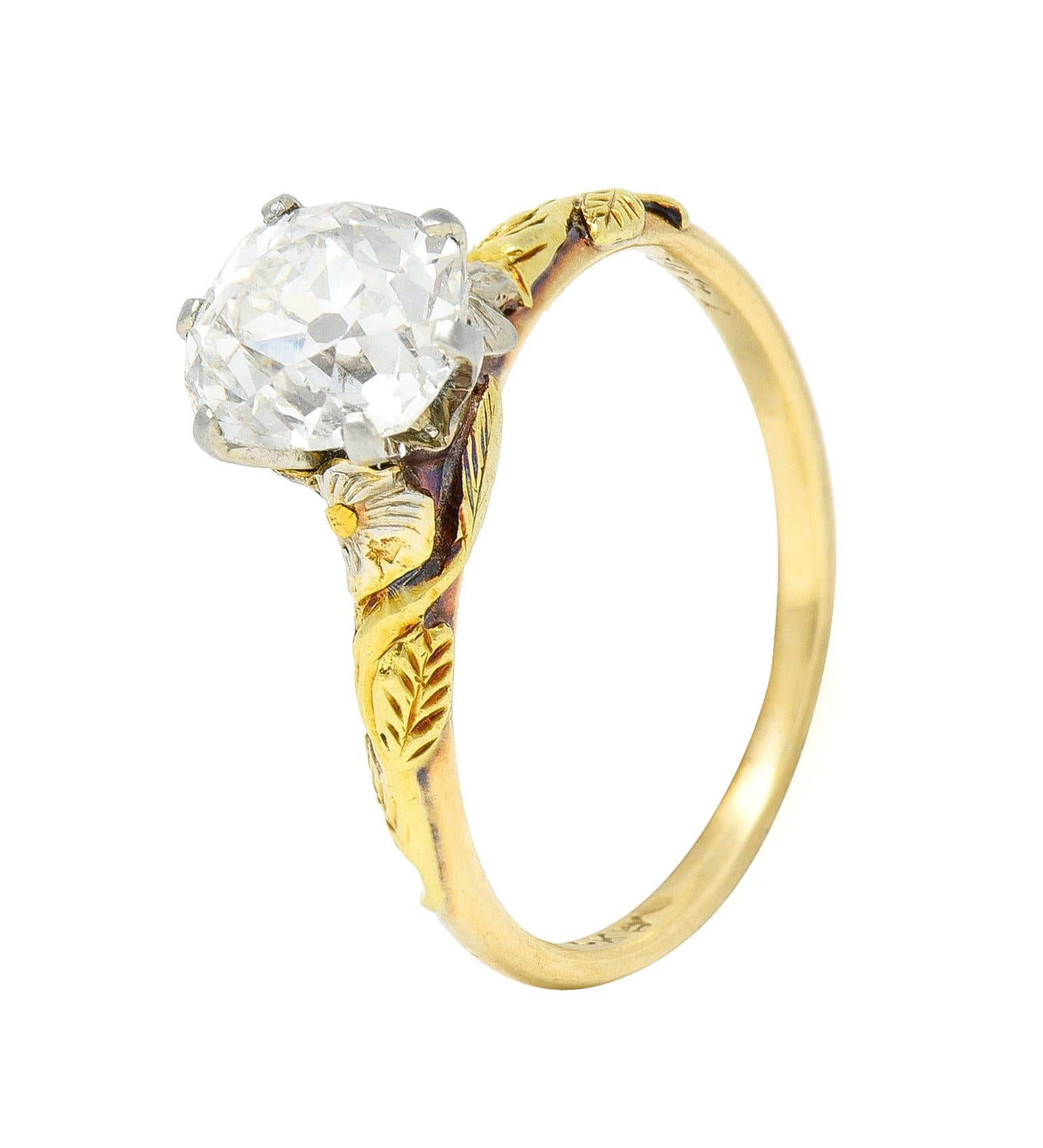 Arts & Crafts 1.28 CTW Old Mine Diamond 14K Tri-Gold Antique Engagement Ring 4
