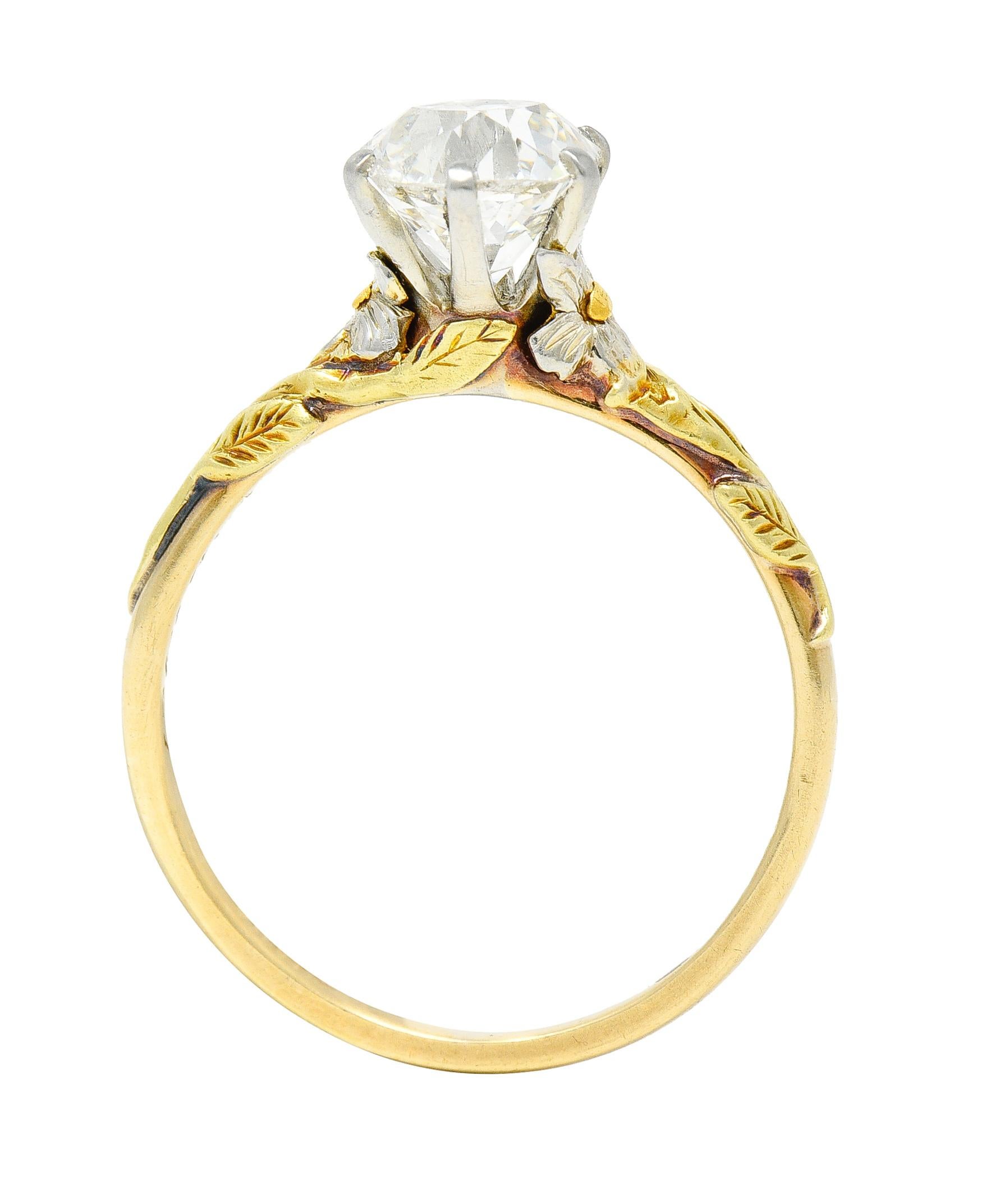 Arts & Crafts 1.28 CTW Old Mine Diamond 14K Tri-Gold Antique Engagement Ring 5