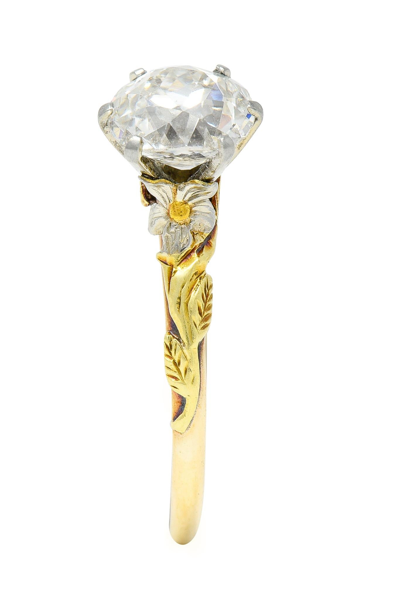 Arts & Crafts 1.28 CTW Old Mine Diamond 14K Tri-Gold Antique Engagement Ring 7