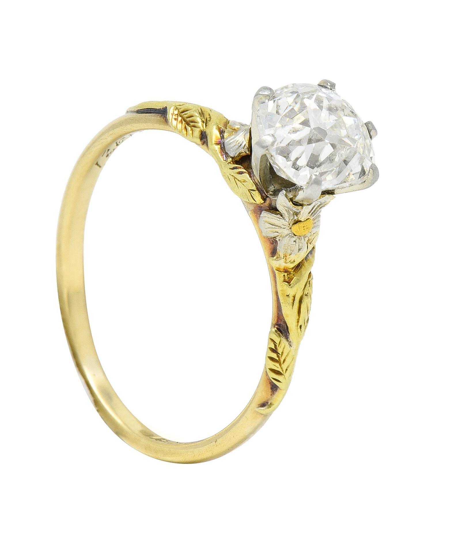 Arts & Crafts 1.28 CTW Old Mine Diamond 14K Tri-Gold Antique Engagement Ring 8