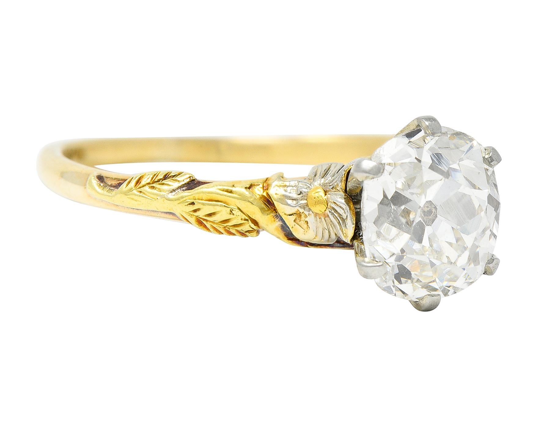 Art Nouveau Arts & Crafts 1.28 CTW Old Mine Diamond 14K Tri-Gold Antique Engagement Ring