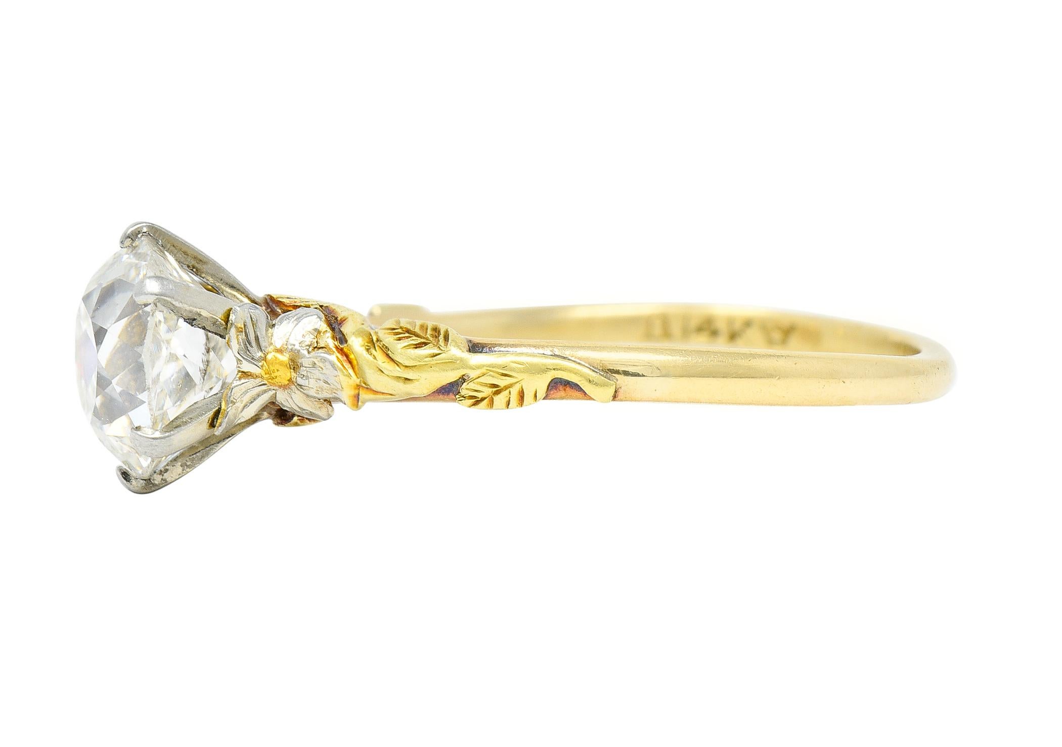 Women's or Men's Arts & Crafts 1.28 CTW Old Mine Diamond 14K Tri-Gold Antique Engagement Ring