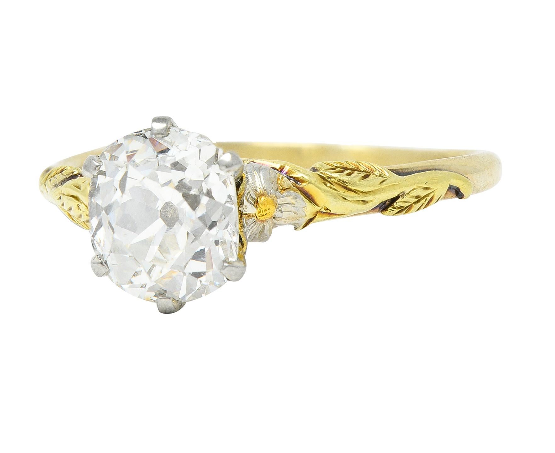 Arts & Crafts 1.28 CTW Old Mine Diamond 14K Tri-Gold Antique Engagement Ring 1