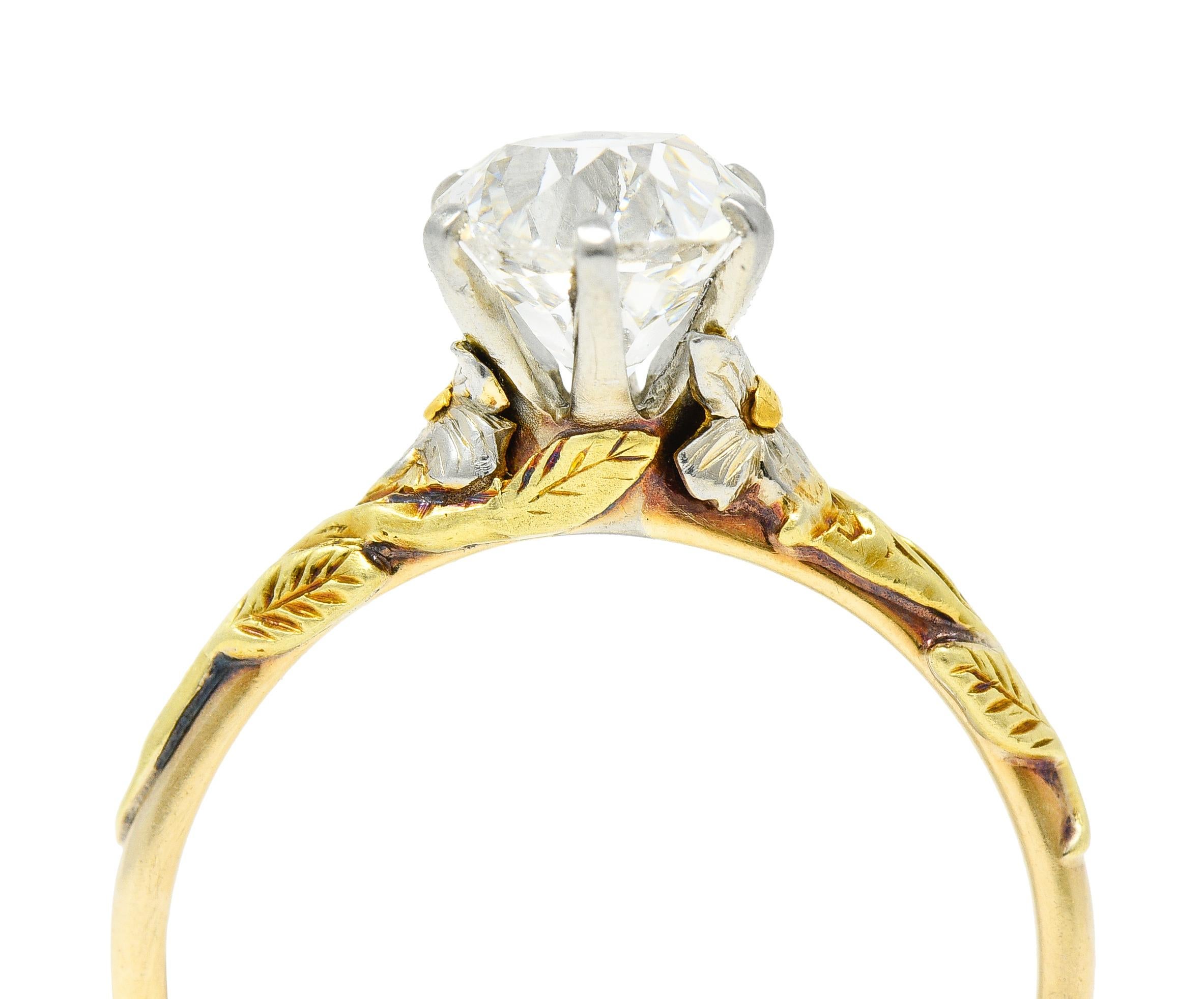 Arts & Crafts 1.28 CTW Old Mine Diamond 14K Tri-Gold Antique Engagement Ring 3