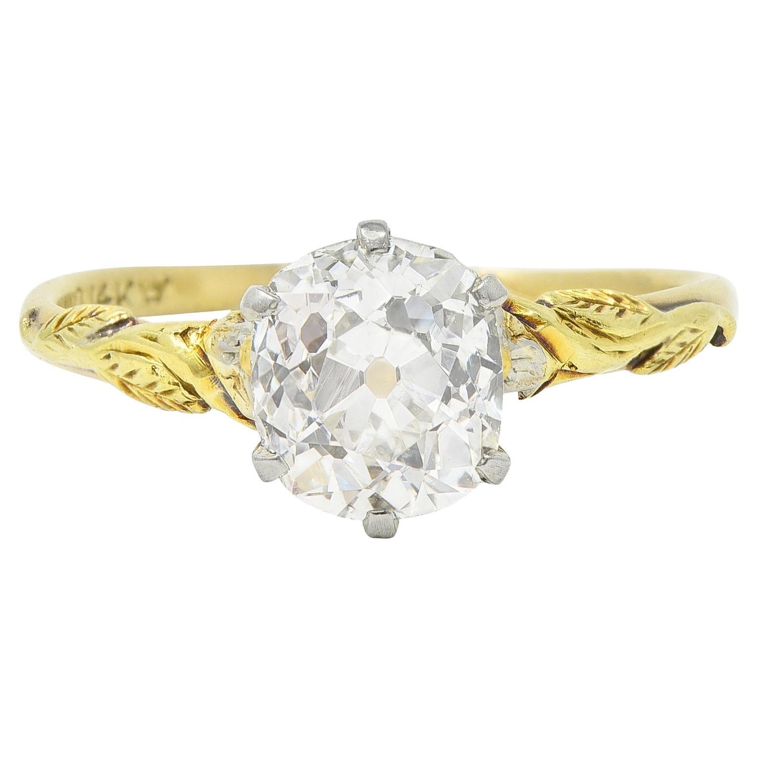 Arts & Crafts 1.28 CTW Old Mine Diamond 14K Tri-Gold Antique Engagement Ring
