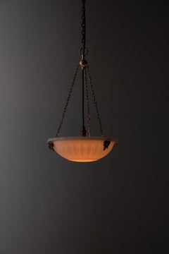 Arts & Crafts 14" Antique Moonstone Opaline Glass Plafonnier Light, C.1920