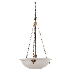 Arts & Crafts 14" Antique Moonstone Opaline Glass Plafonnier Light, C.1920