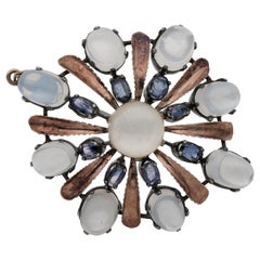 Antique Arts & Crafts 16.00 Carat Natural Moonstone and Sapphire Large Pendant Brooch