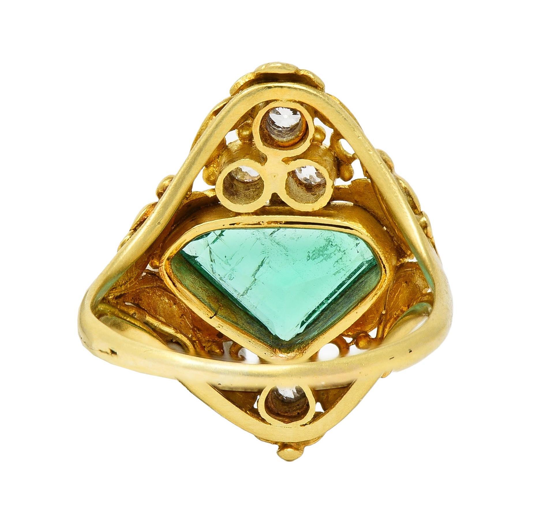 Arts and Crafts 1.67 CTW Emerald Diamond 18 Karat Yellow Gold Antique ...
