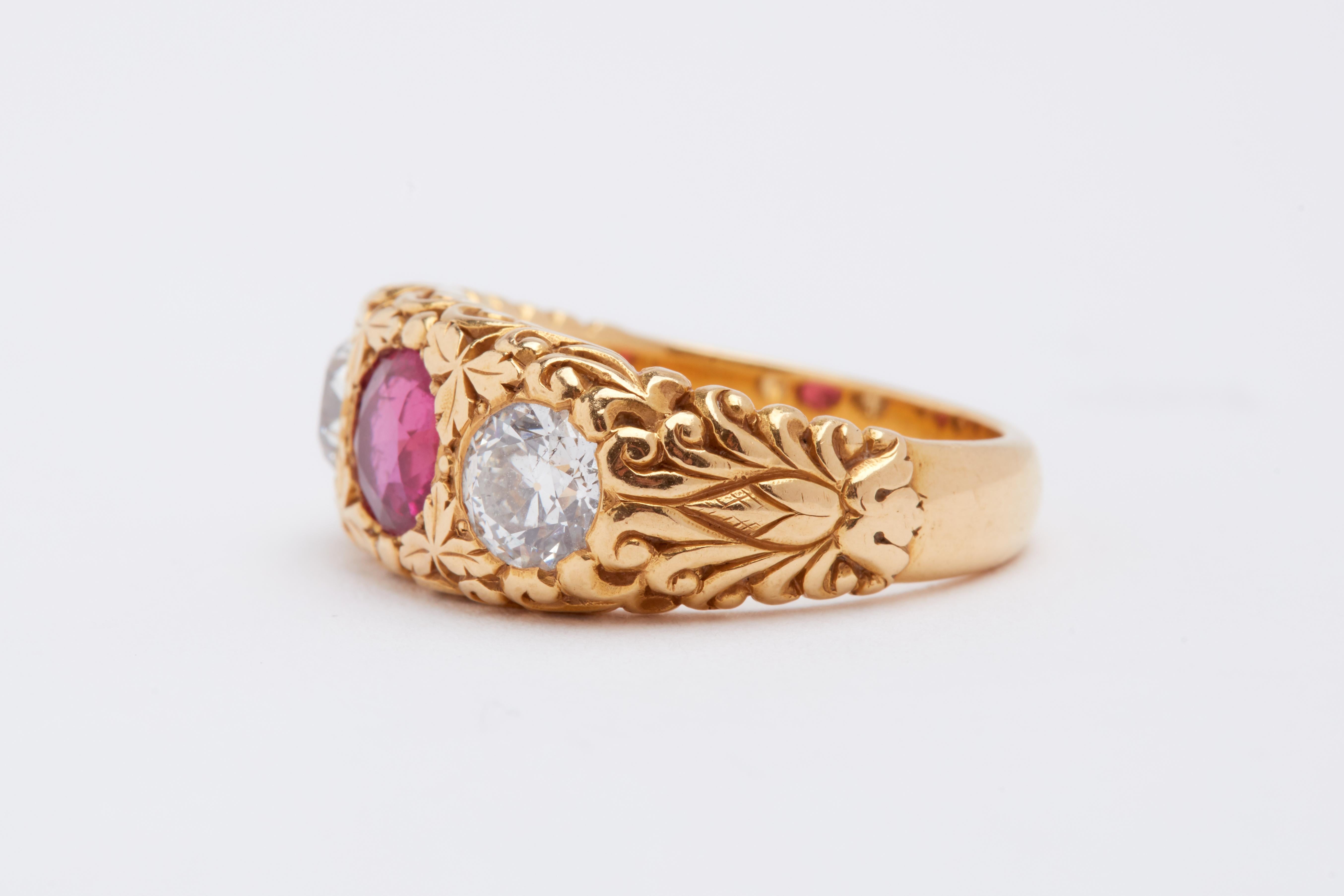 Arts & Crafts 18 Karat Ruby and Diamond Ring, circa 1910 In Good Condition In New York, NY