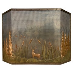 Antique Arts & Crafts 1920's Brass & Copper Fire Screen