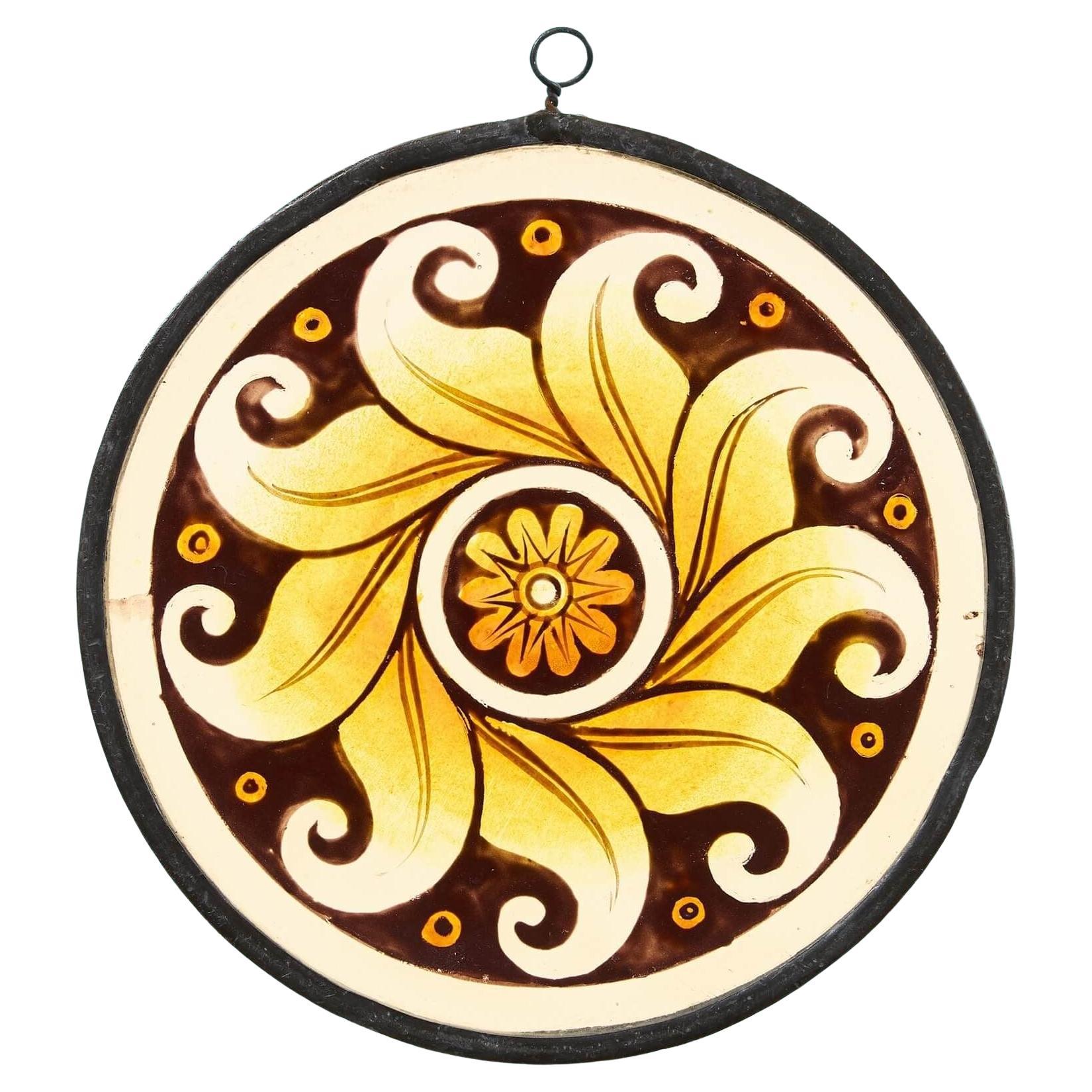 Arts & Crafts Siglo XIX Stained glass Panel of Sun Motif